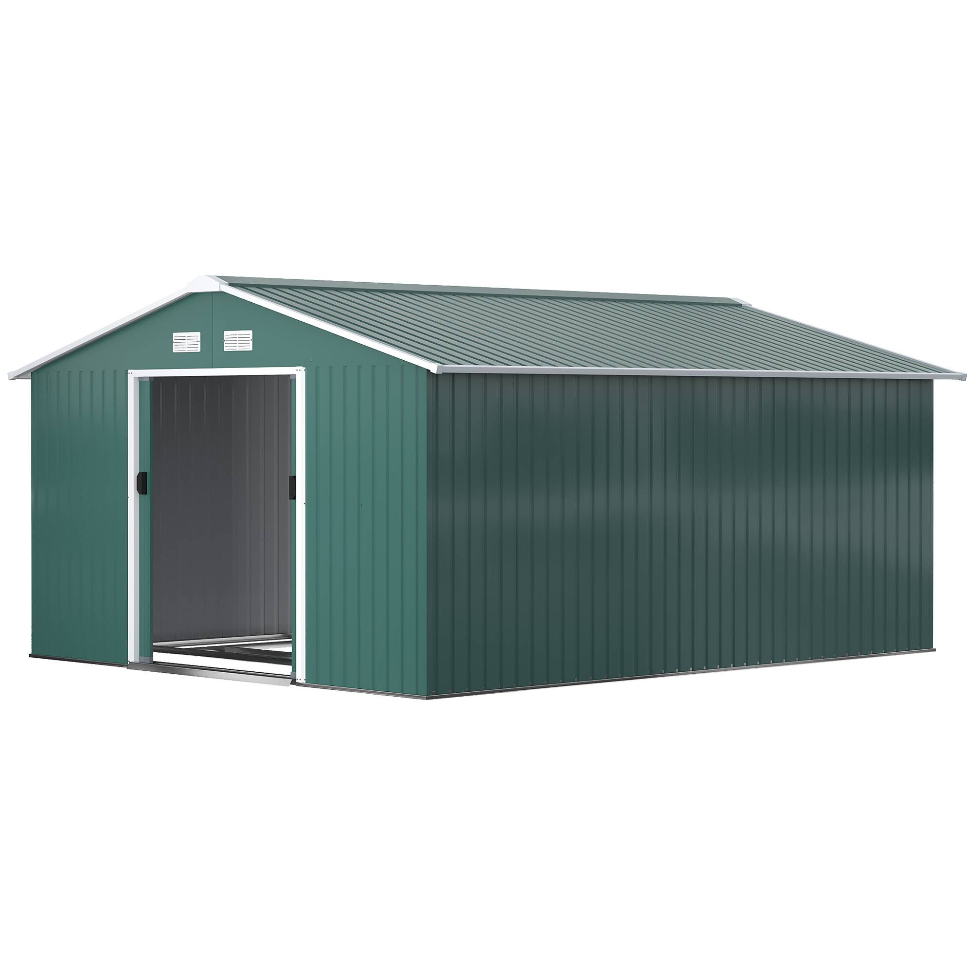 Sans Marque - Abri jardin étanche outils jardin fenêtres aération portes coulissantes acier vert foncé - Image 2
