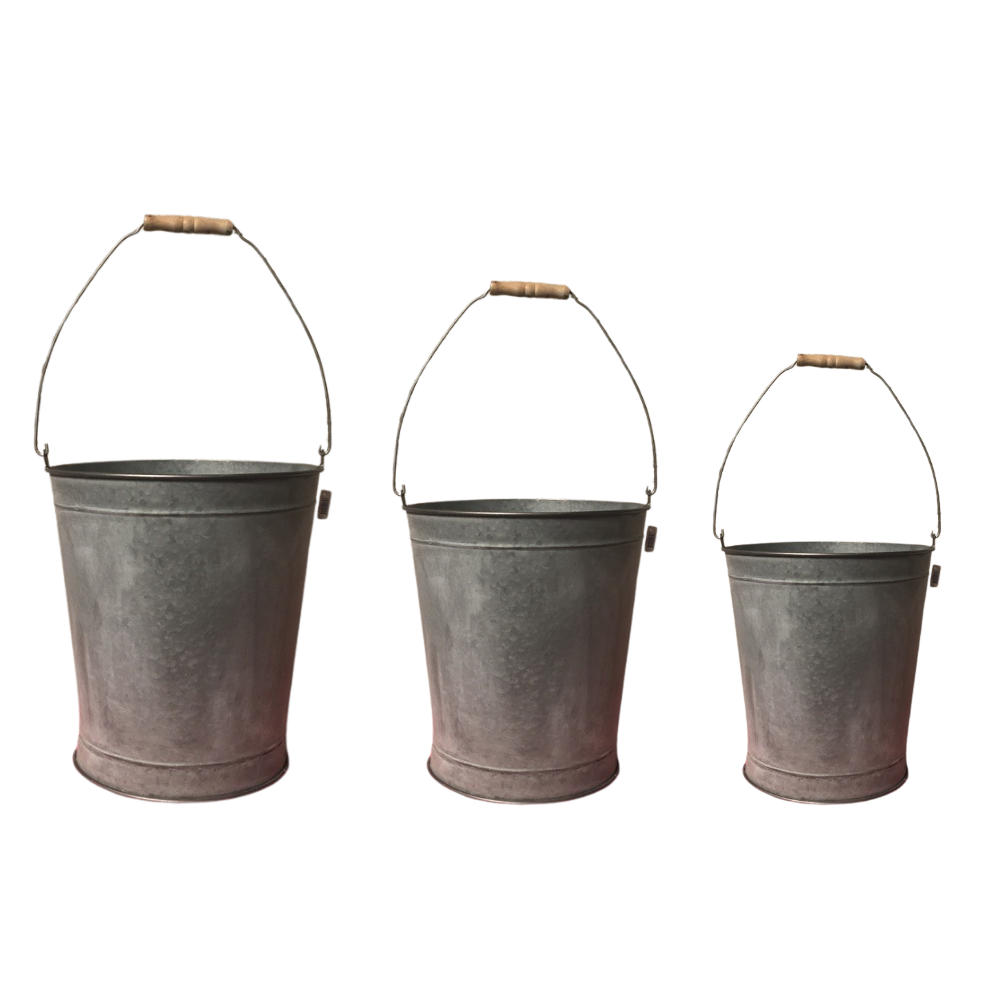 Set de 3 seaux en métal gris Ø.33-28-24 cm Chemin de campagne - Image 1