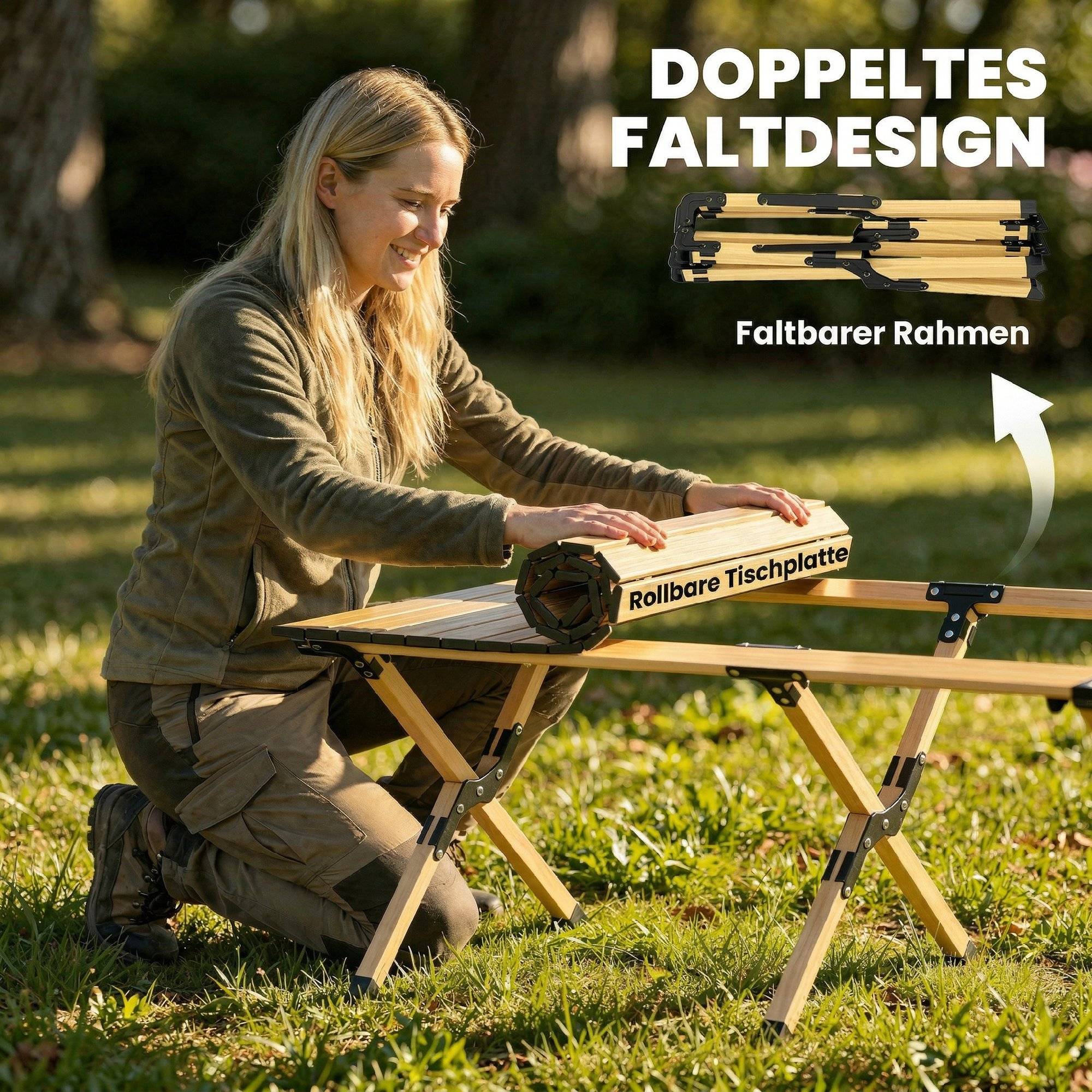 Sans Marque - Table camping 117x60cm, alu, plateau enroulable, aspect bois, sac, étanche - Image 6