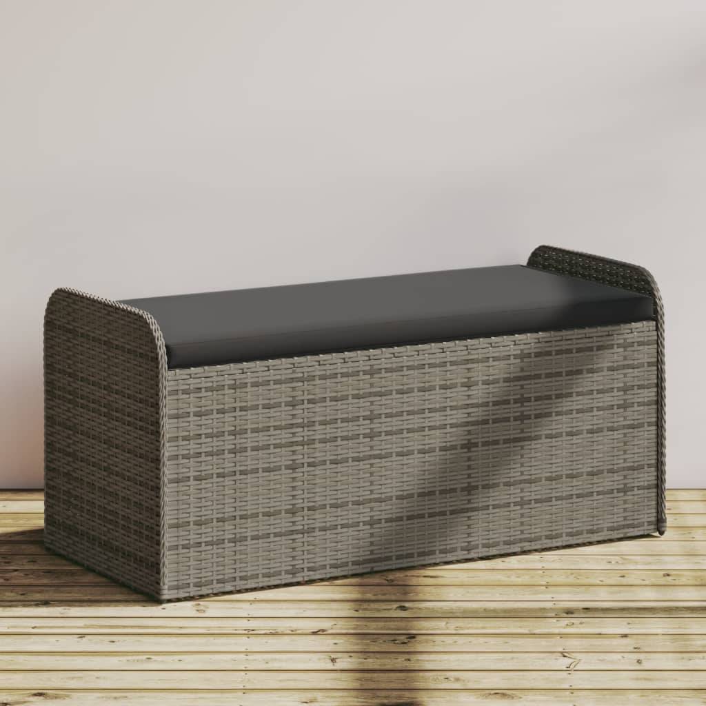 Banc Coffre Rangement Résine Tressée Coussin Assise Terrasse Gris 115cm – ComfortXL Outdoor Living - Image 1