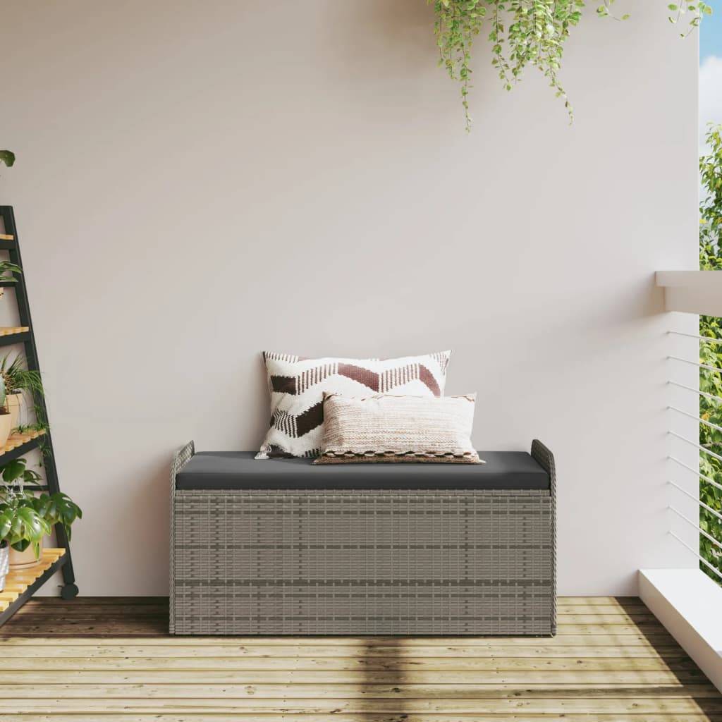 Banc Coffre Rangement Résine Tressée Coussin Assise Terrasse Gris 115cm – ComfortXL Outdoor Living - Image 3