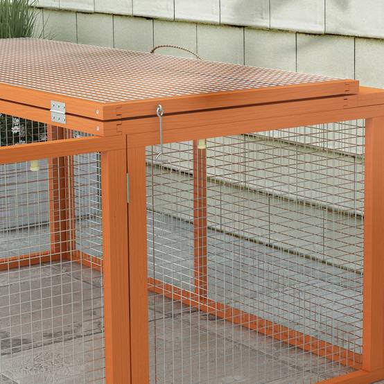 Clapier d'extérieur pliable pour 2 à 3 lapins, avec plusieurs entrées, en bois et acier, 110 x 105 x 50 cm, orange - Image 10