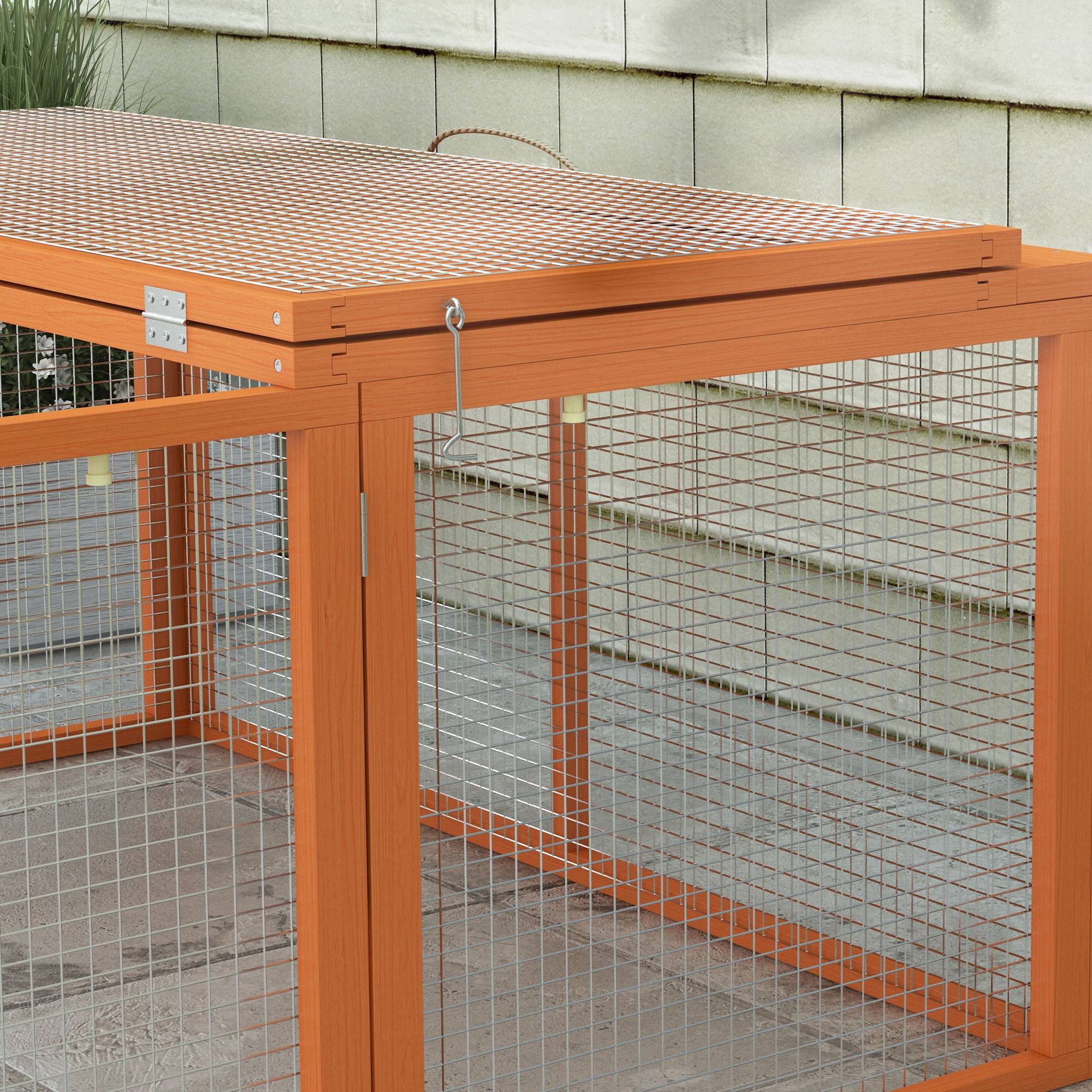 Clapier d'extérieur pliable pour 2 à 3 lapins, avec plusieurs entrées, en bois et acier, 110 x 105 x 50 cm, orange - Image 10