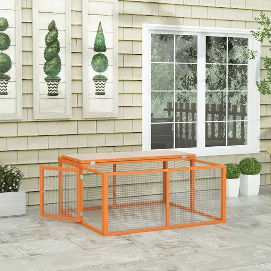 Clapier d'extérieur pliable pour 2 à 3 lapins, avec plusieurs entrées, en bois et acier, 110 x 105 x 50 cm, orange - Image 9