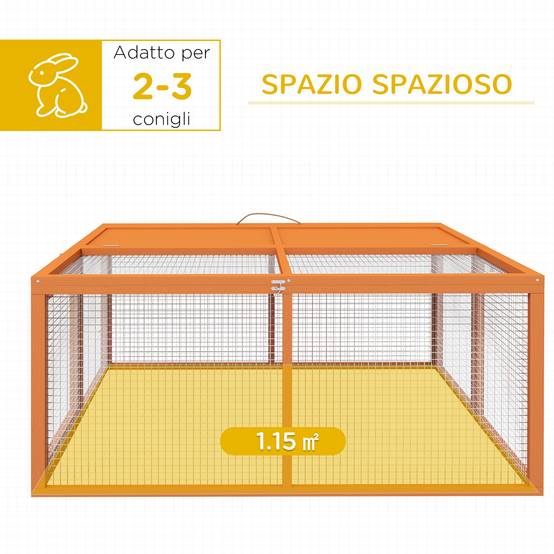 Clapier d'extérieur pliable pour 2 à 3 lapins, avec plusieurs entrées, en bois et acier, 110 x 105 x 50 cm, orange - Image 6