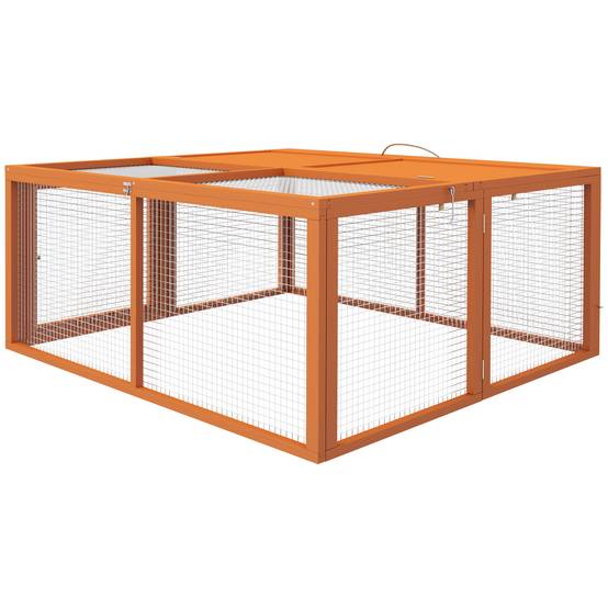 Clapier d'extérieur pliable pour 2 à 3 lapins, avec plusieurs entrées, en bois et acier, 110 x 105 x 50 cm, orange - Image 2