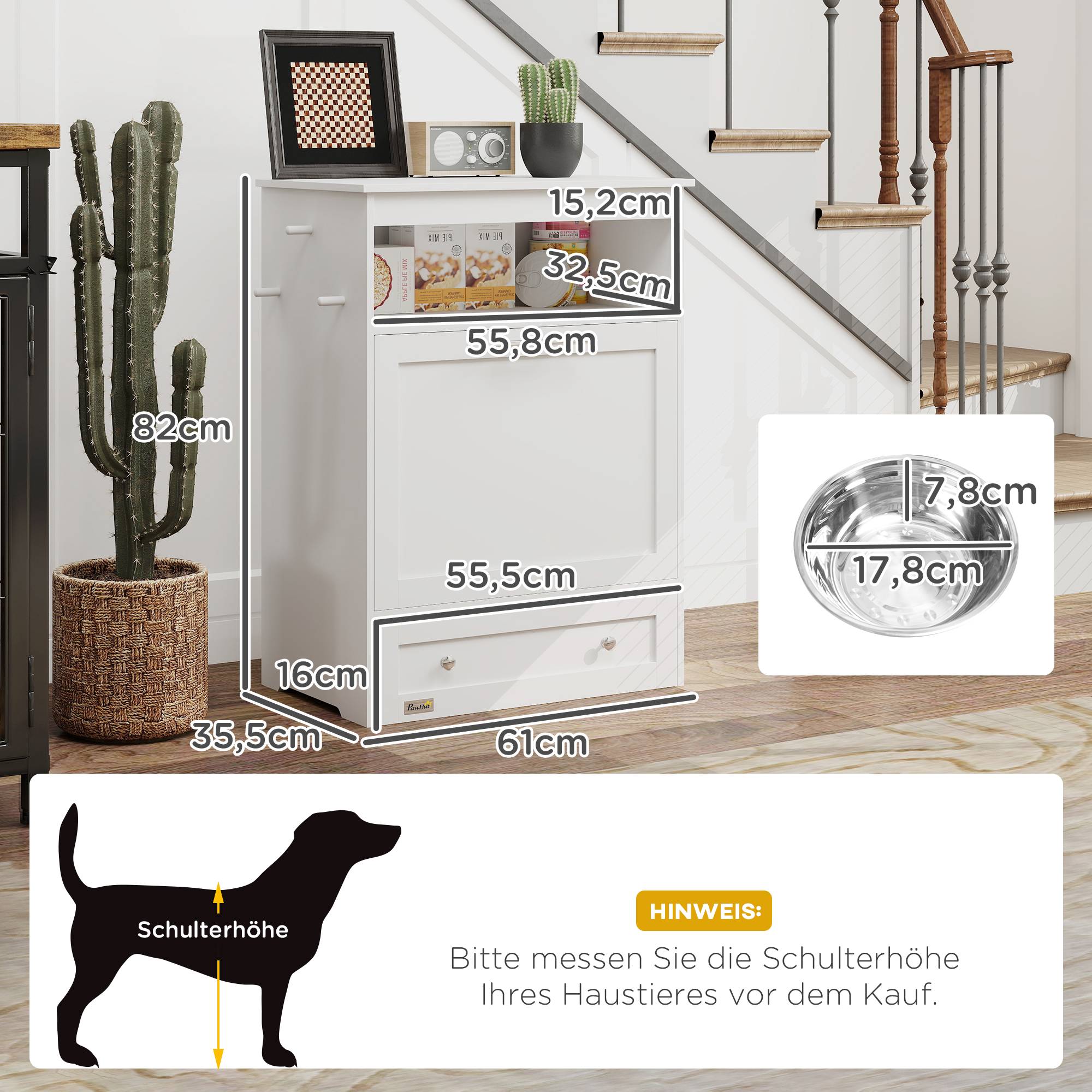 Sans Marque - Station alimentation animaux armoire rangement avec gamelles crochets laisses MDF blanc - Image 5