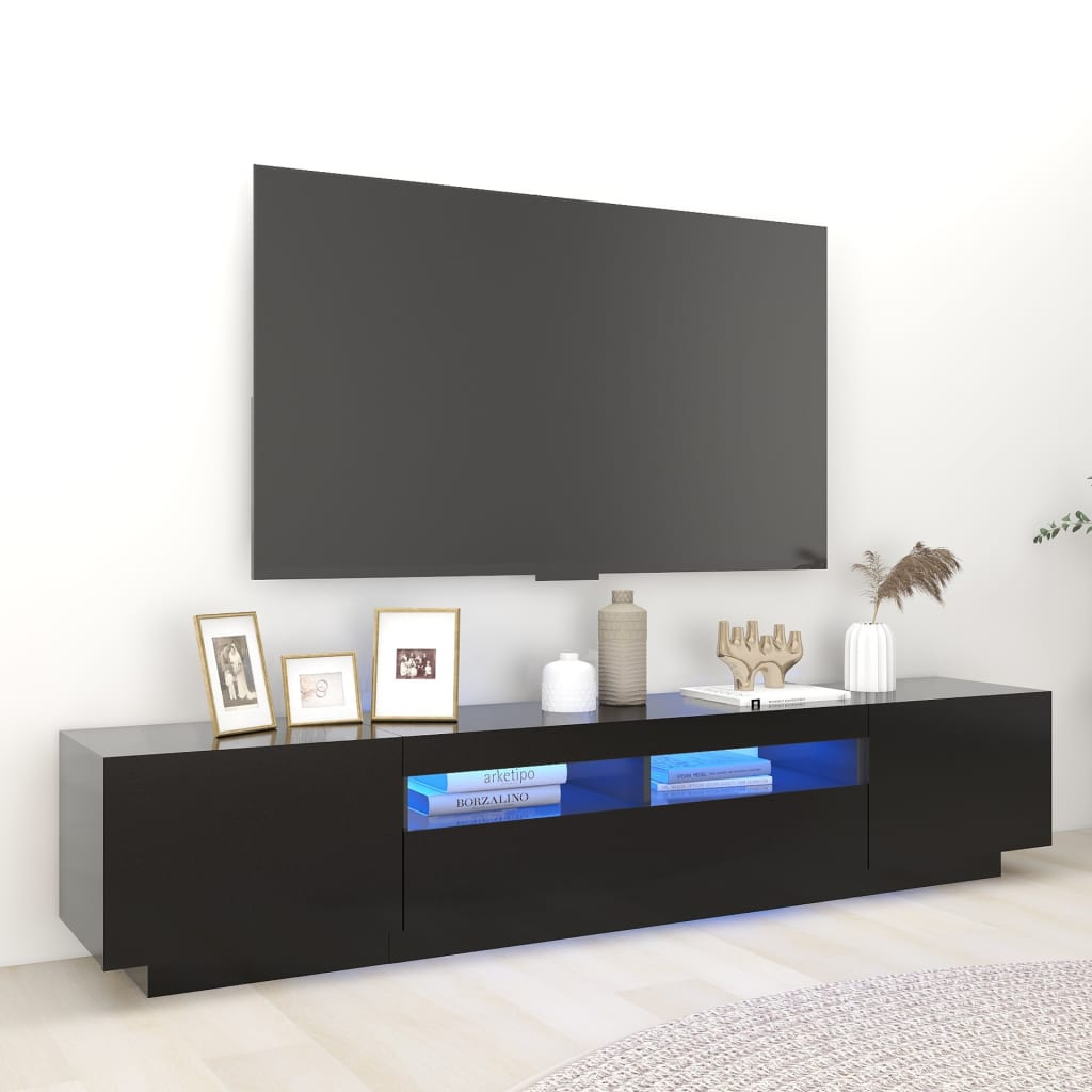 Vidaxl - Meuble TV avec lumières LED Noir 200x35x40 cm - vidaXL - Image 2