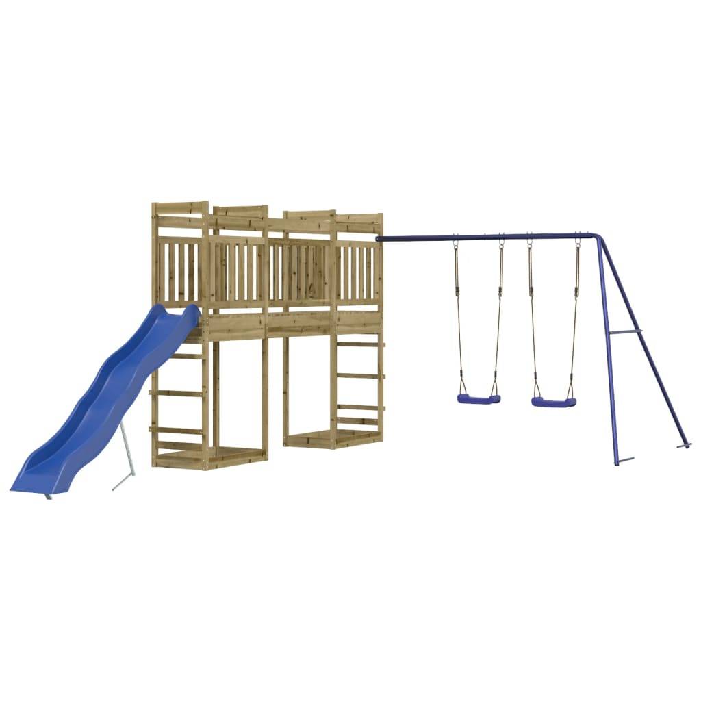 Helloshop26 - Aire de jeux d'extérieur balançoires toboggan portiques robuste jeux jardin 314 x 535 x 207 cm bois de pin imprégné - Image 1
