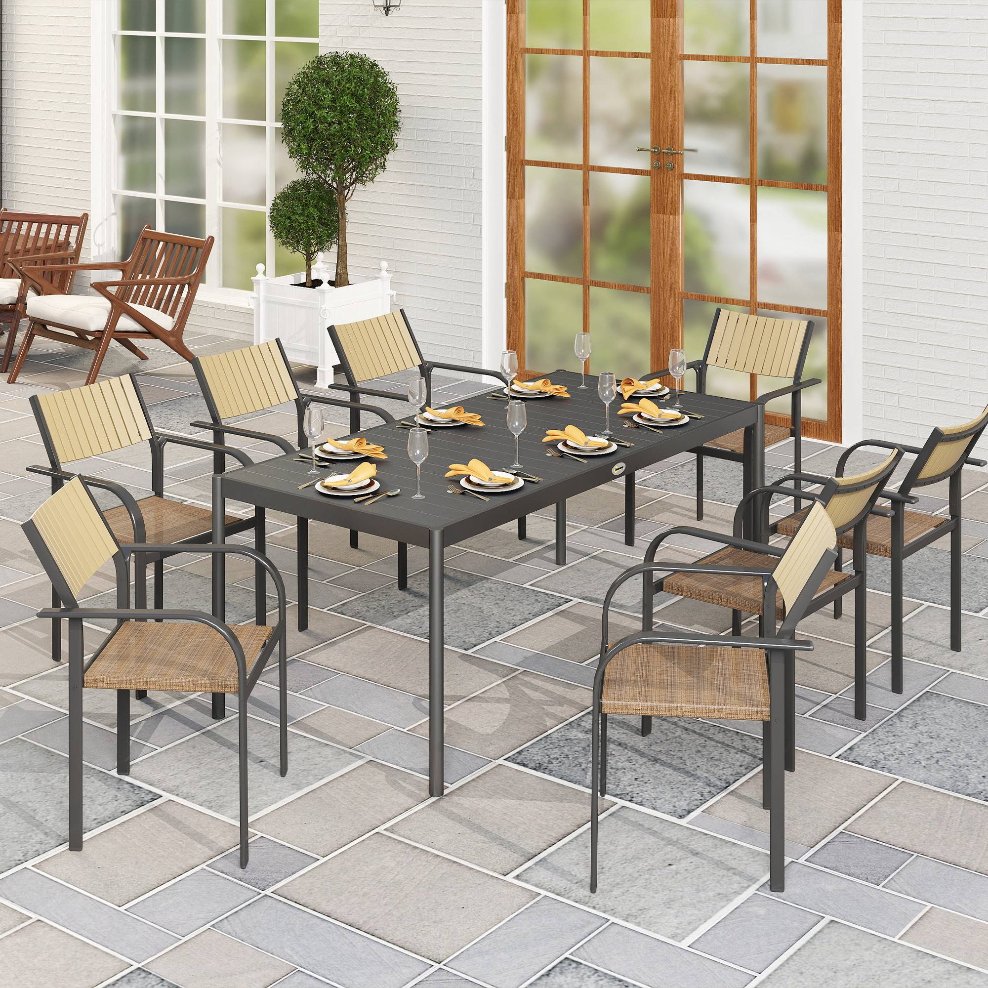Sans Marque - Table à manger de jardin acier, table de jardin 8 personnes plateau à lattes rectangulaire 186 x 90 x 74 cm gris foncé - Image 3