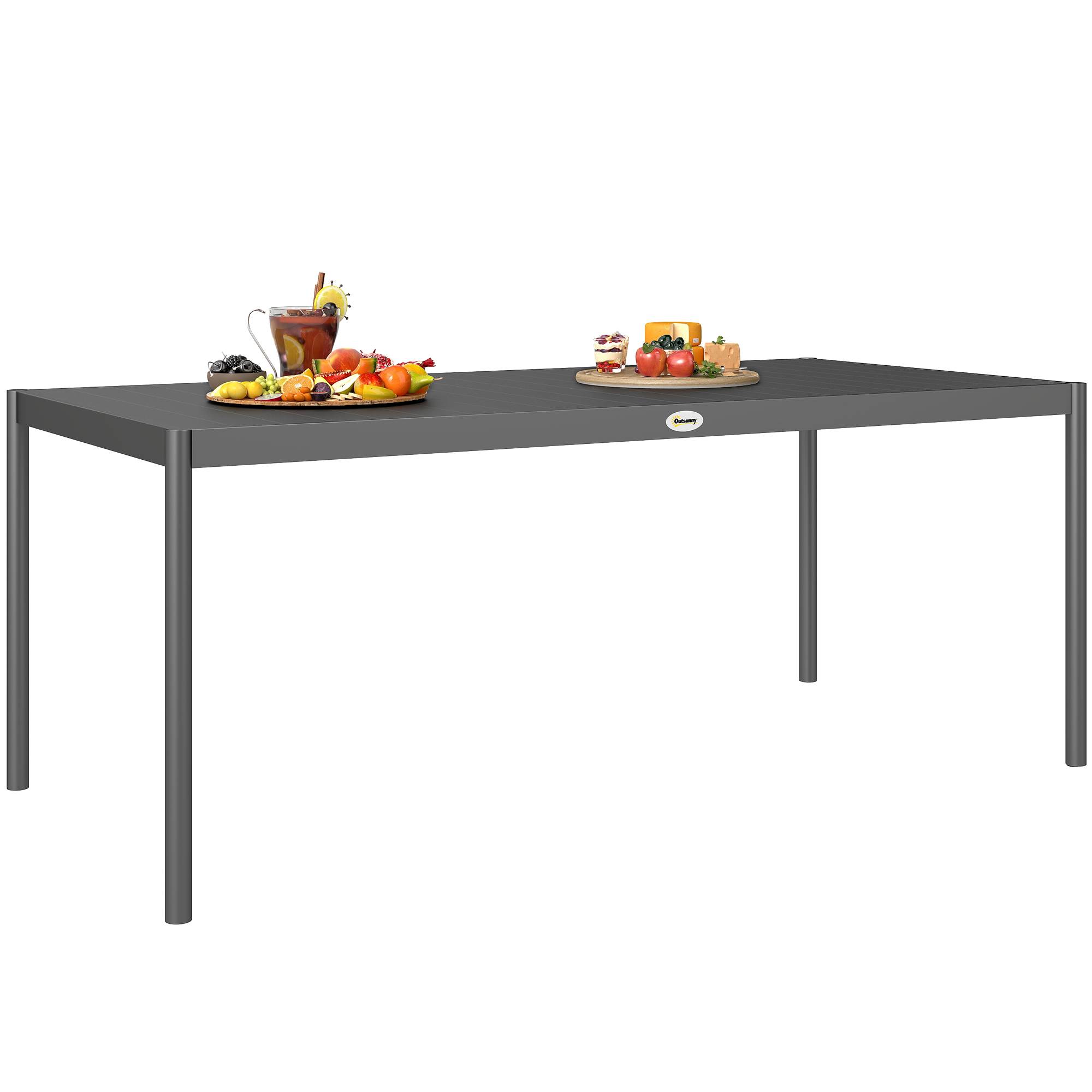 Sans Marque - Table à manger de jardin acier, table de jardin 8 personnes plateau à lattes rectangulaire 186 x 90 x 74 cm gris foncé - Image 1