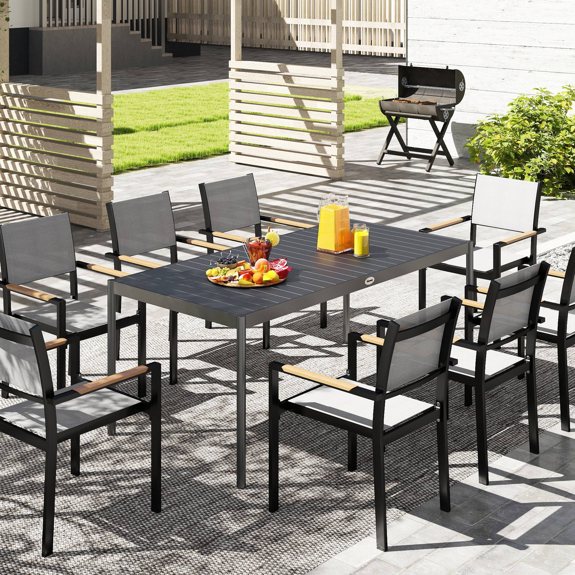 Sans Marque - Table à manger de jardin acier, table de jardin 8 personnes plateau à lattes rectangulaire 186 x 90 x 74 cm gris foncé - Image 4