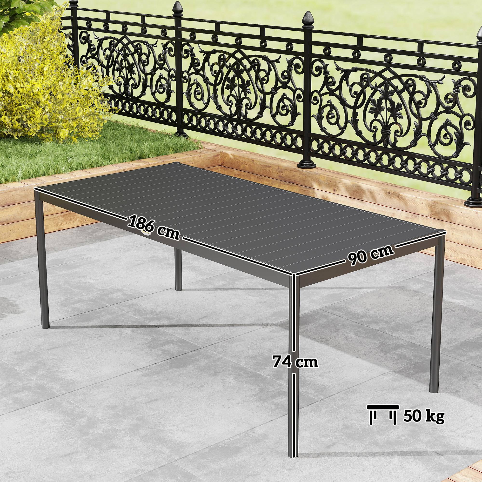 Sans Marque - Table à manger de jardin acier, table de jardin 8 personnes plateau à lattes rectangulaire 186 x 90 x 74 cm gris foncé - Image 5