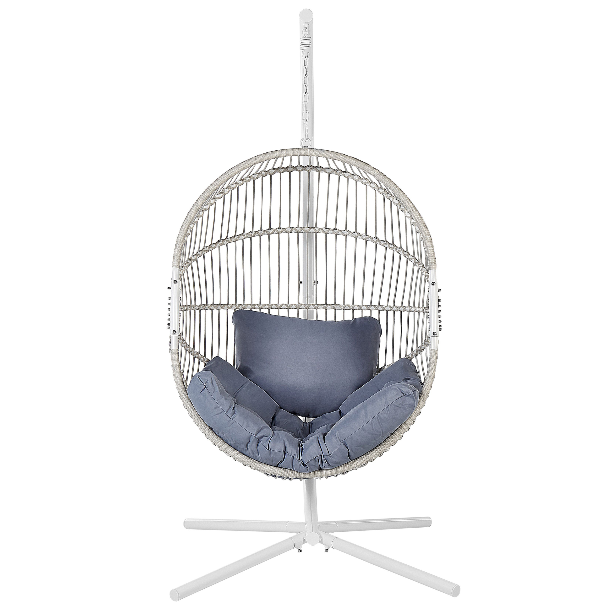 Beliani - Fauteuil Suspendu Blanc en Polyrotin et Métal Support Debout pour Intérieur et Extérieur Tressé en Forme d'Œuf Style Boho - Image 4