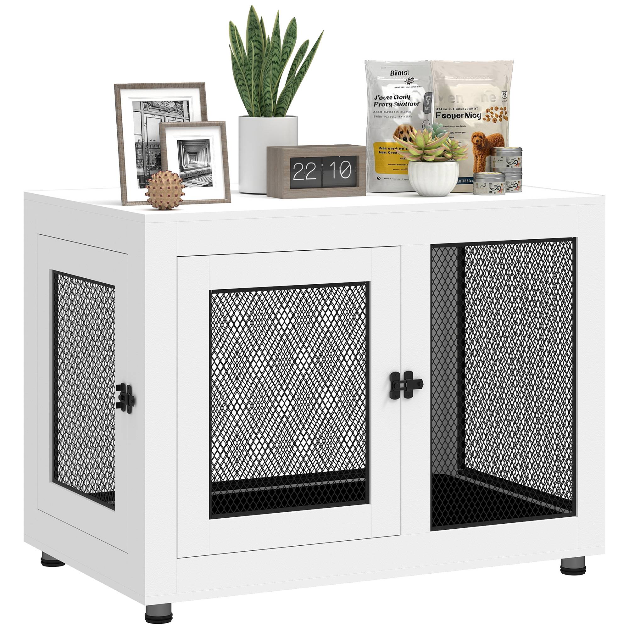 Sans Marque - Cage pour chien cage de chien sur pied avec coussin amovible acier noir et blanc - 94 x 60 x 71,5 cm