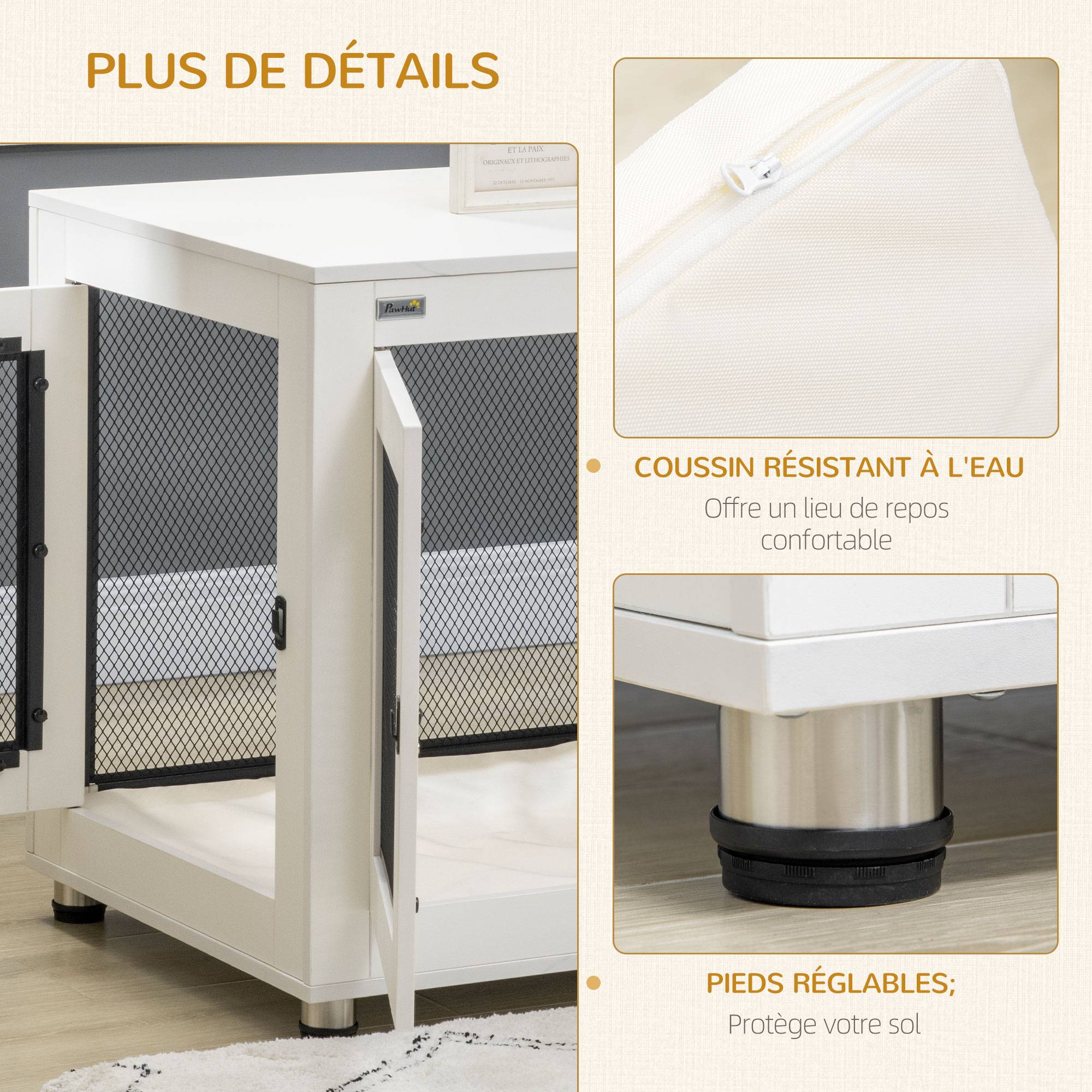 Sans Marque - Cage pour chien cage de chien sur pied avec coussin amovible acier noir et blanc - 94 x 60 x 71,5 cm - Image 9