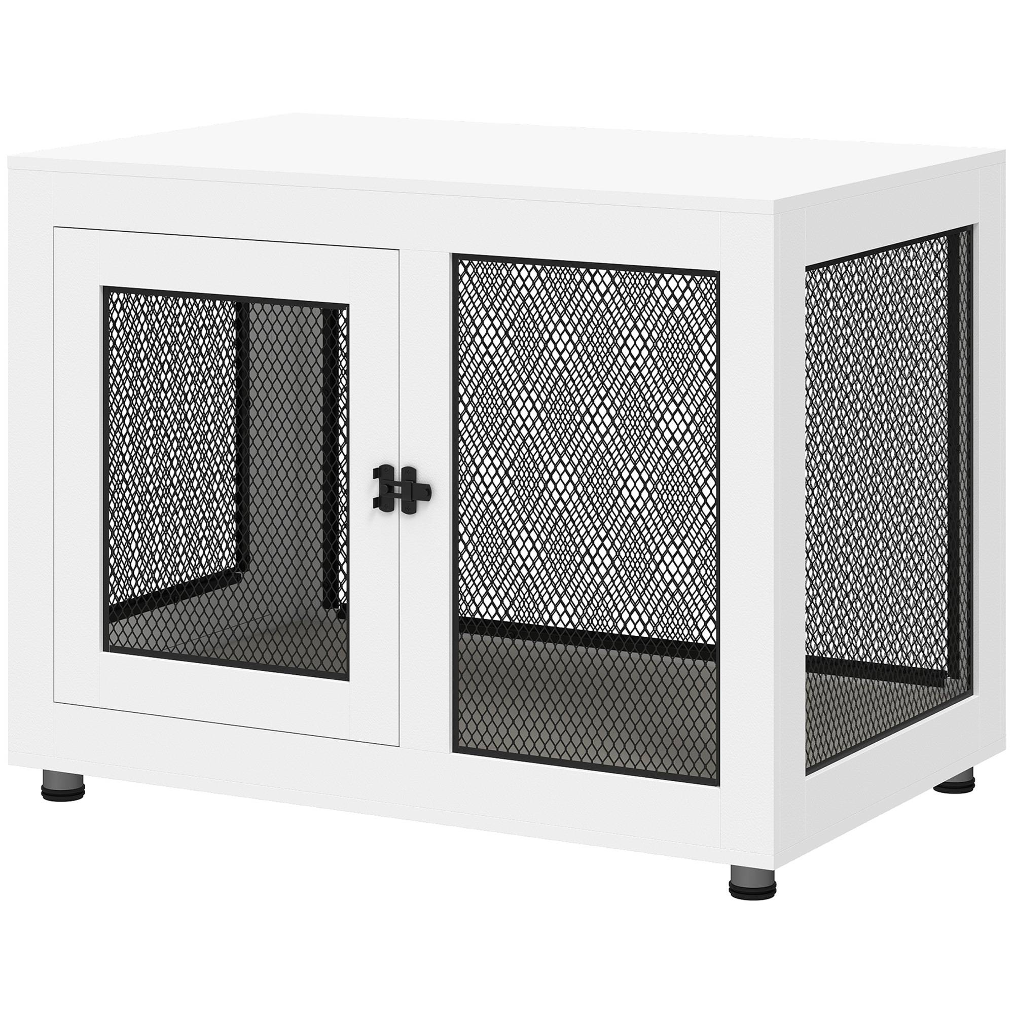 Sans Marque - Cage pour chien cage de chien sur pied avec coussin amovible acier noir et blanc - 94 x 60 x 71,5 cm - Image 2