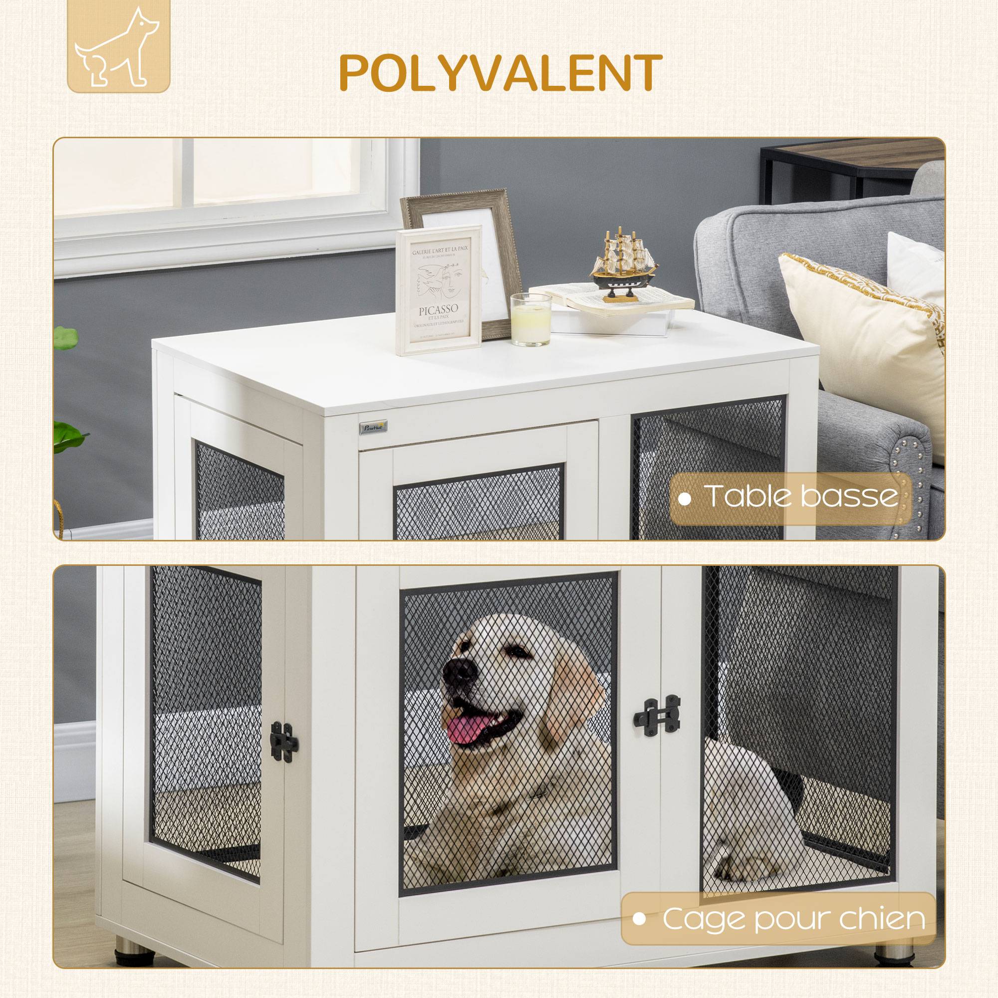 Sans Marque - Cage pour chien cage de chien sur pied avec coussin amovible acier noir et blanc - 94 x 60 x 71,5 cm - Image 7