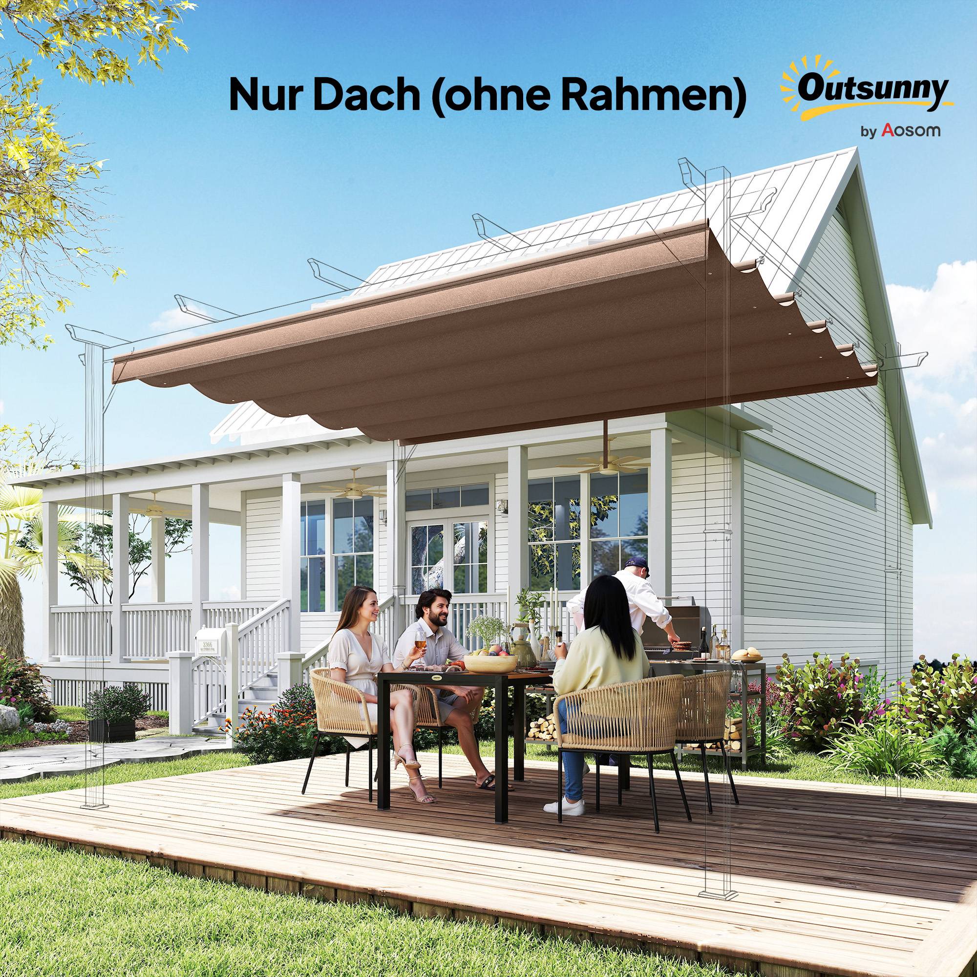 Toit remplacement pergola 3x3 m rétractable trous évacuation résistant polyester 250x255 cm café - Image 10