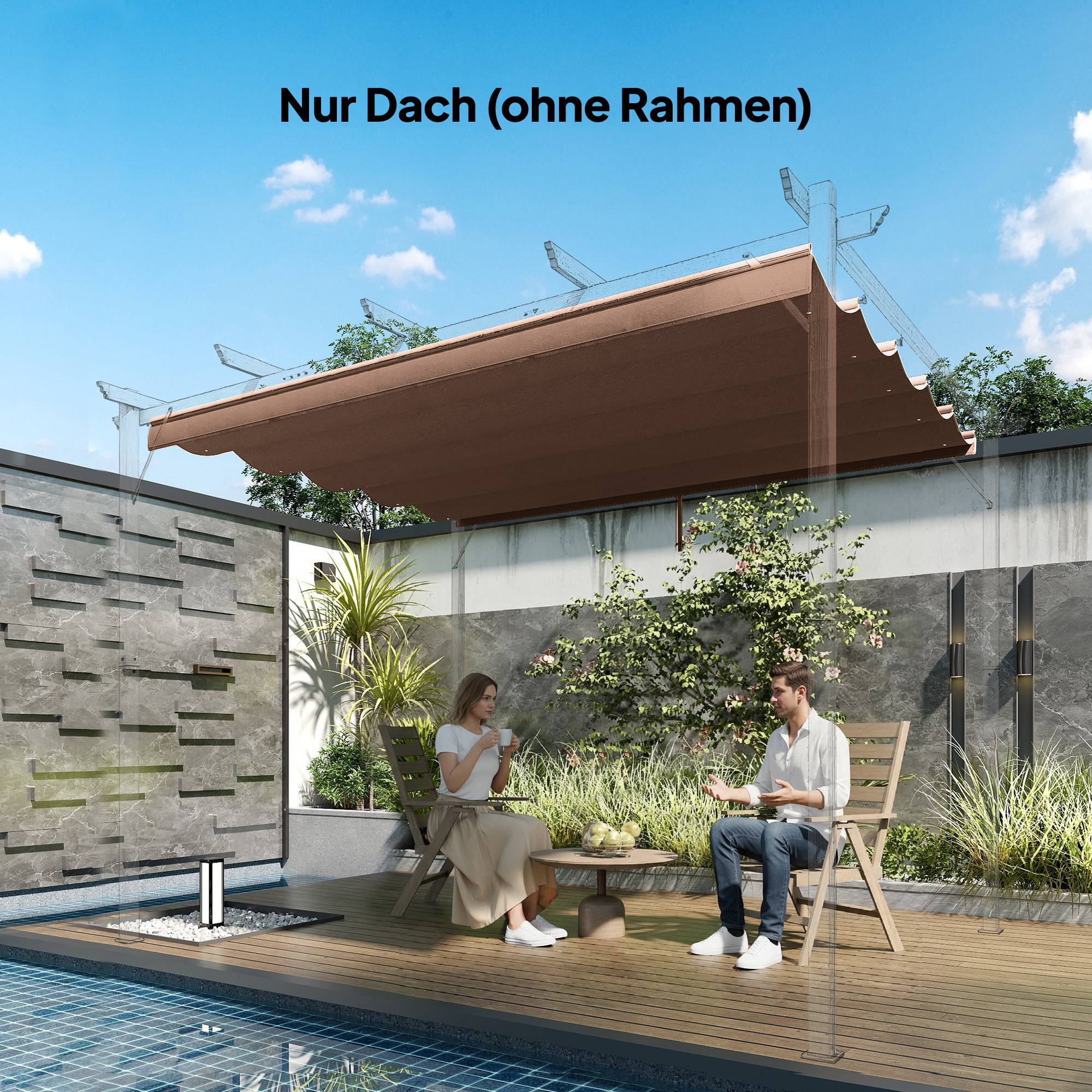 Toit remplacement pergola 3x3 m rétractable trous évacuation résistant polyester 250x255 cm café - Image 4