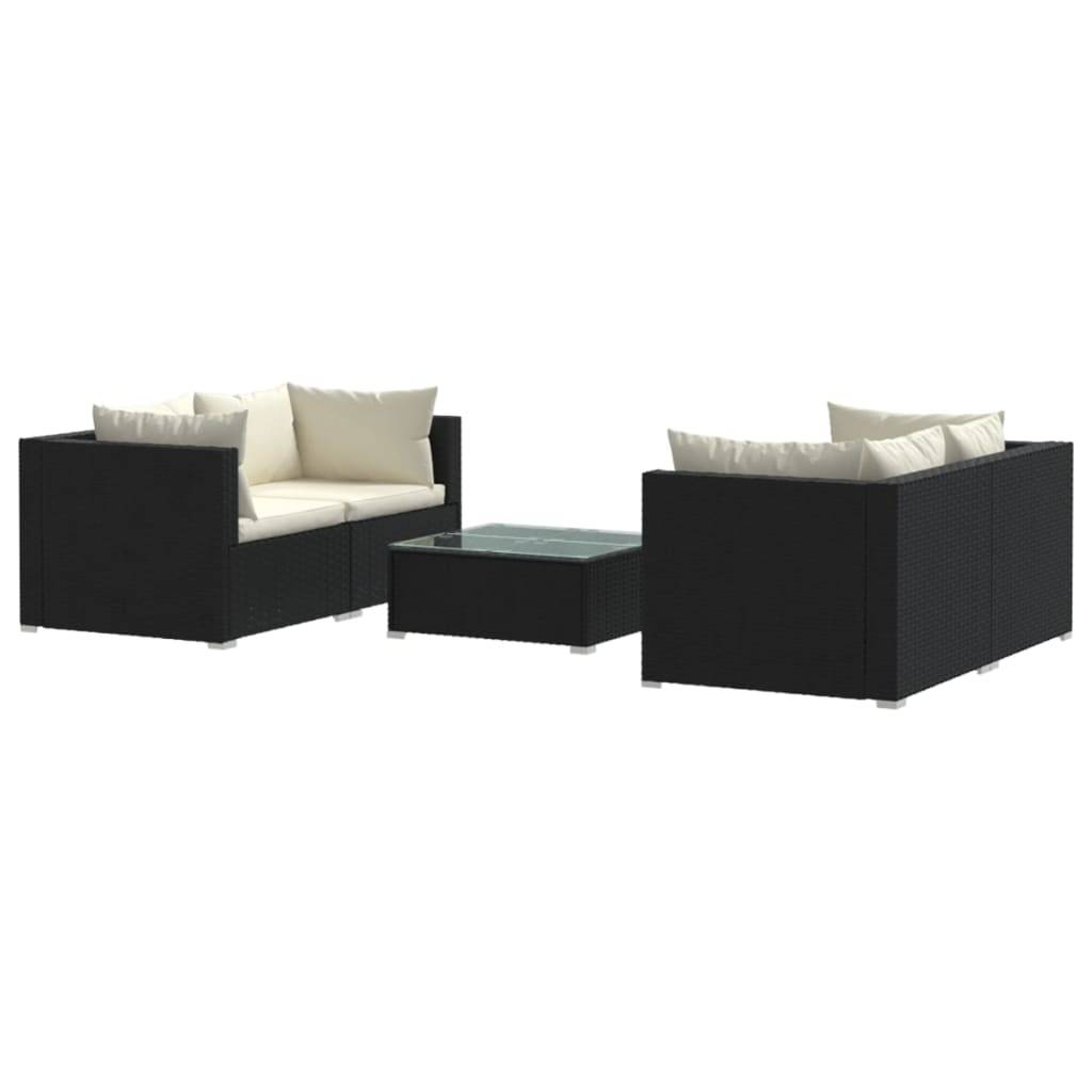 Helloshop26 - Salon de jardin meuble d'extérieur ensemble de mobilier 5 pièces avec coussins résine tressée noir - Image 1