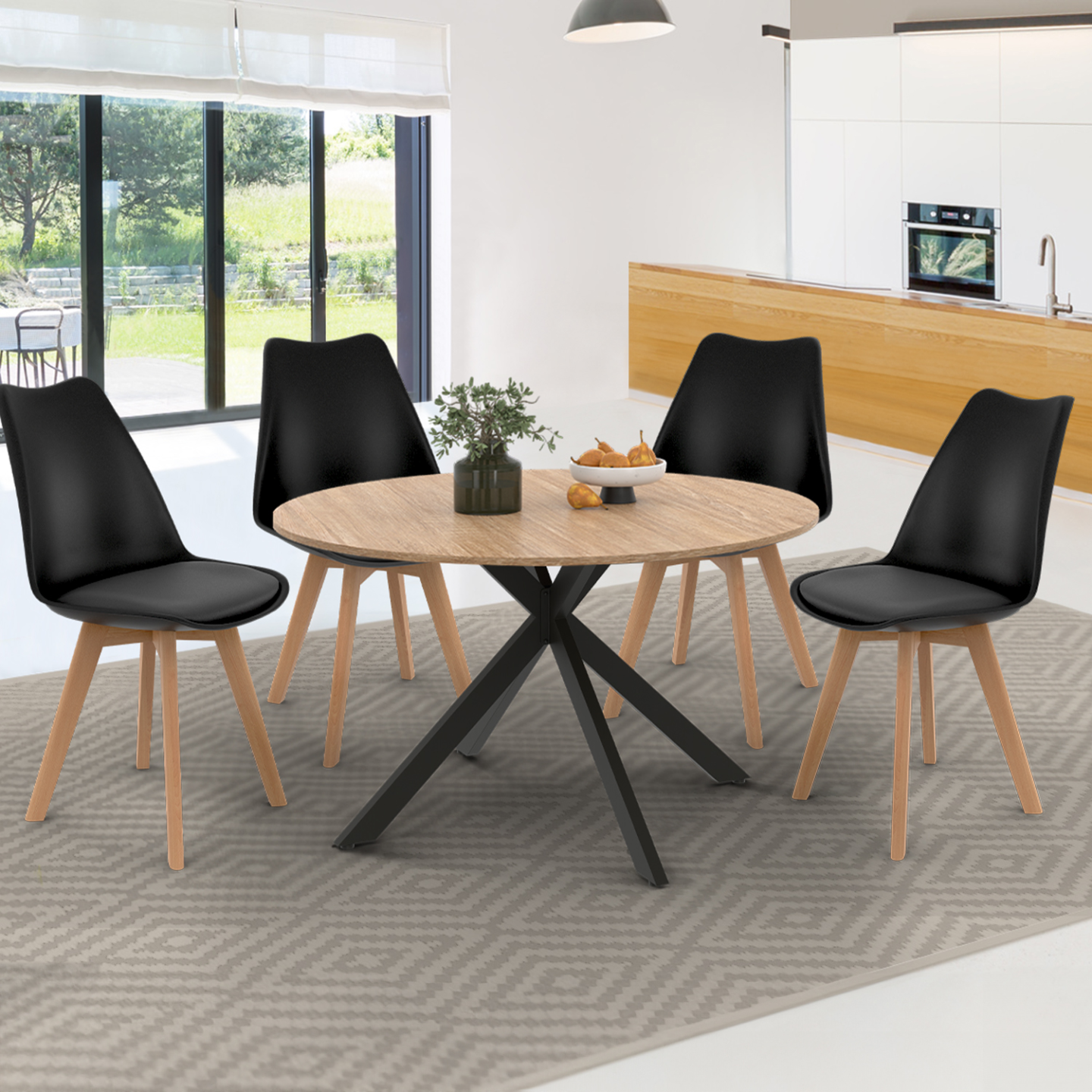 Table à manger extensible ronde ALIX 4-8 personnes pied araignée bois et noir 110-150 cm - Image 7