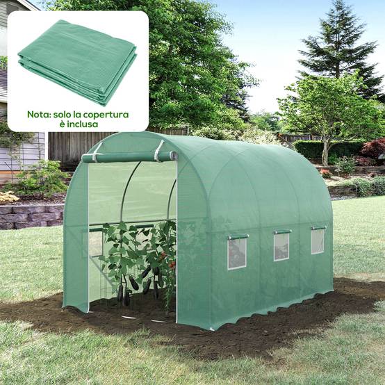 Sans Marque - Bâche de serre en polyéthylène avec 6 fenêtres, porte enroulable et bords enterrés, 3 x 2 x 2 m, verte - Image 4