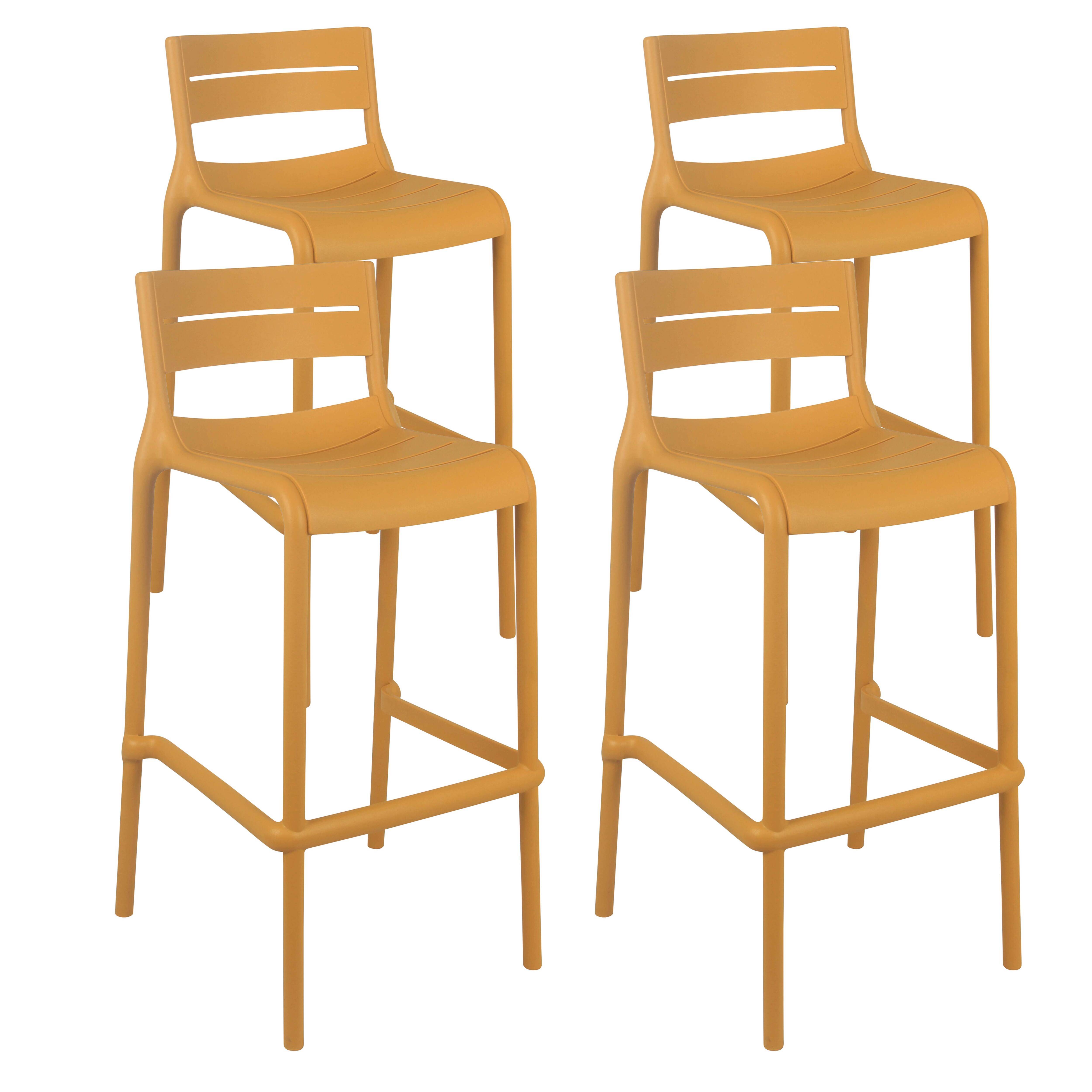 Oviala - Lot de 4 chaises hautes de terrasse en plastique jaune moutarde - Oviala - Image 1