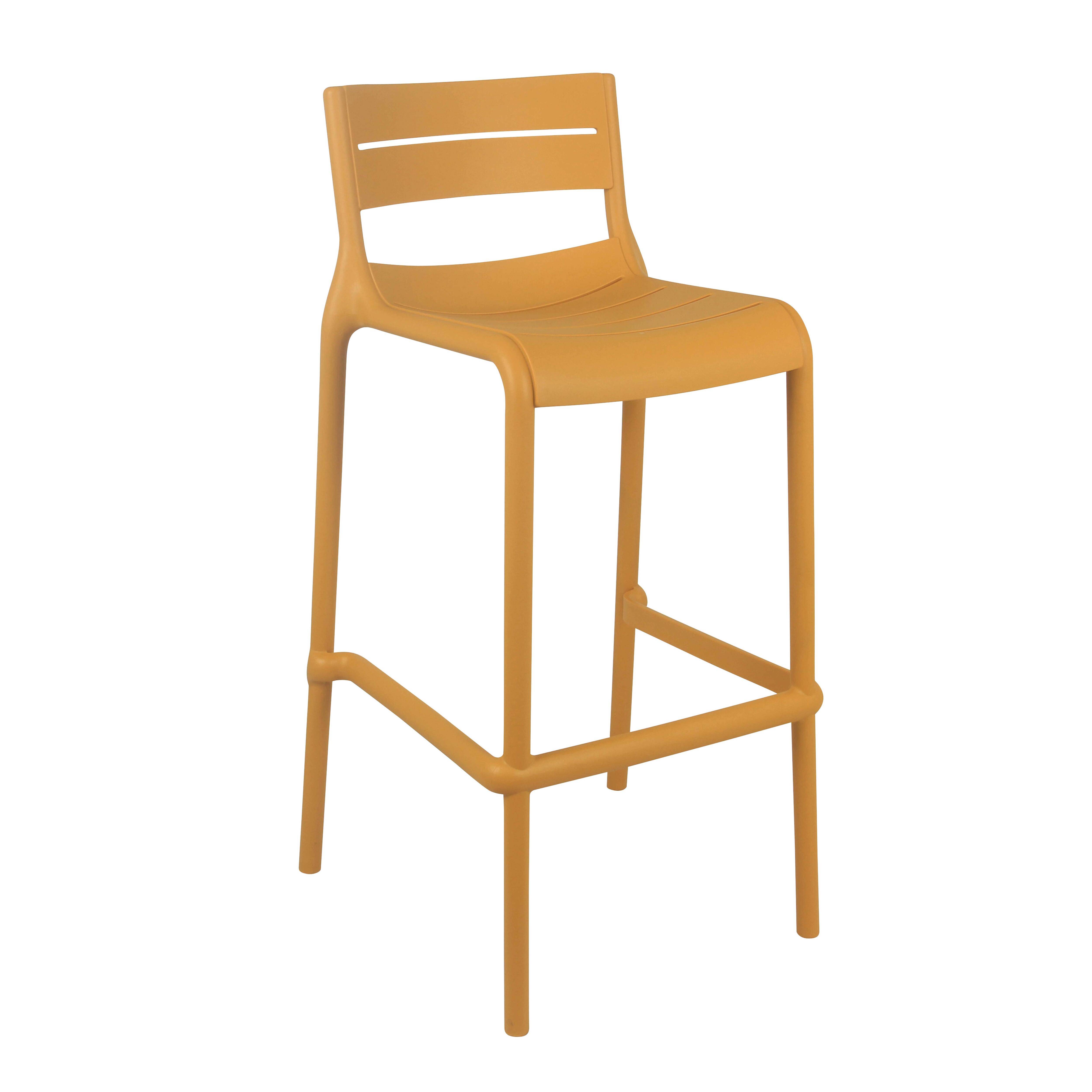 Oviala - Lot de 4 chaises hautes de terrasse en plastique jaune moutarde - Oviala - Image 2