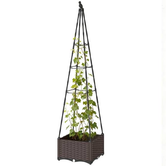 Jardinière avec treillis métallique pour plantes grimpantes, pot en PP avec trous de drainage et bouchons, 40 x 40 x 175 cm - Image 2
