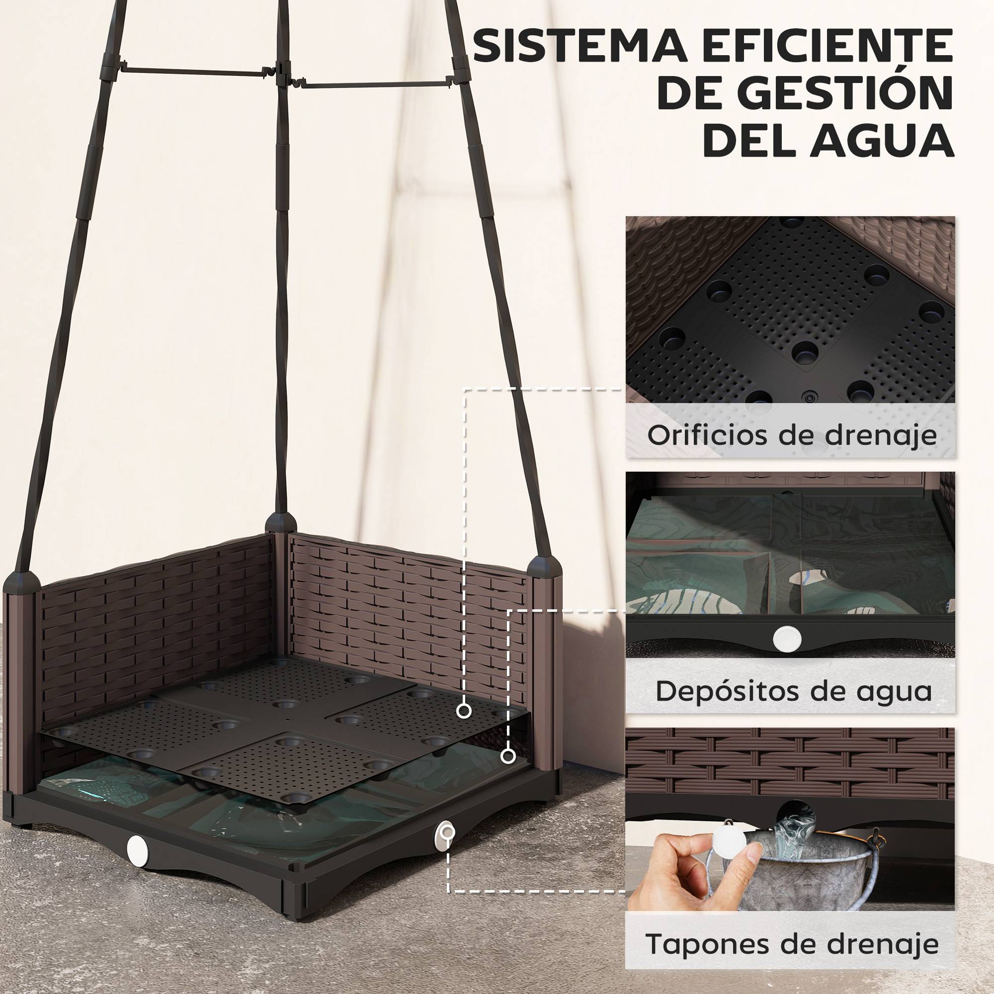 Jardinière avec treillis métallique pour plantes grimpantes, pot en PP avec trous de drainage et bouchons, 40 x 40 x 175 cm - Image 7