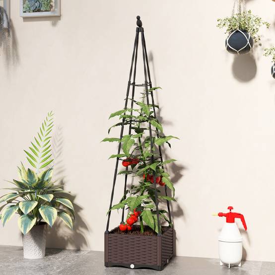 Jardinière avec treillis métallique pour plantes grimpantes, pot en PP avec trous de drainage et bouchons, 40 x 40 x 175 cm - Image 4
