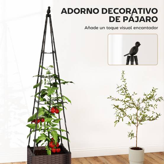 Jardinière avec treillis métallique pour plantes grimpantes, pot en PP avec trous de drainage et bouchons, 40 x 40 x 175 cm - Image 8