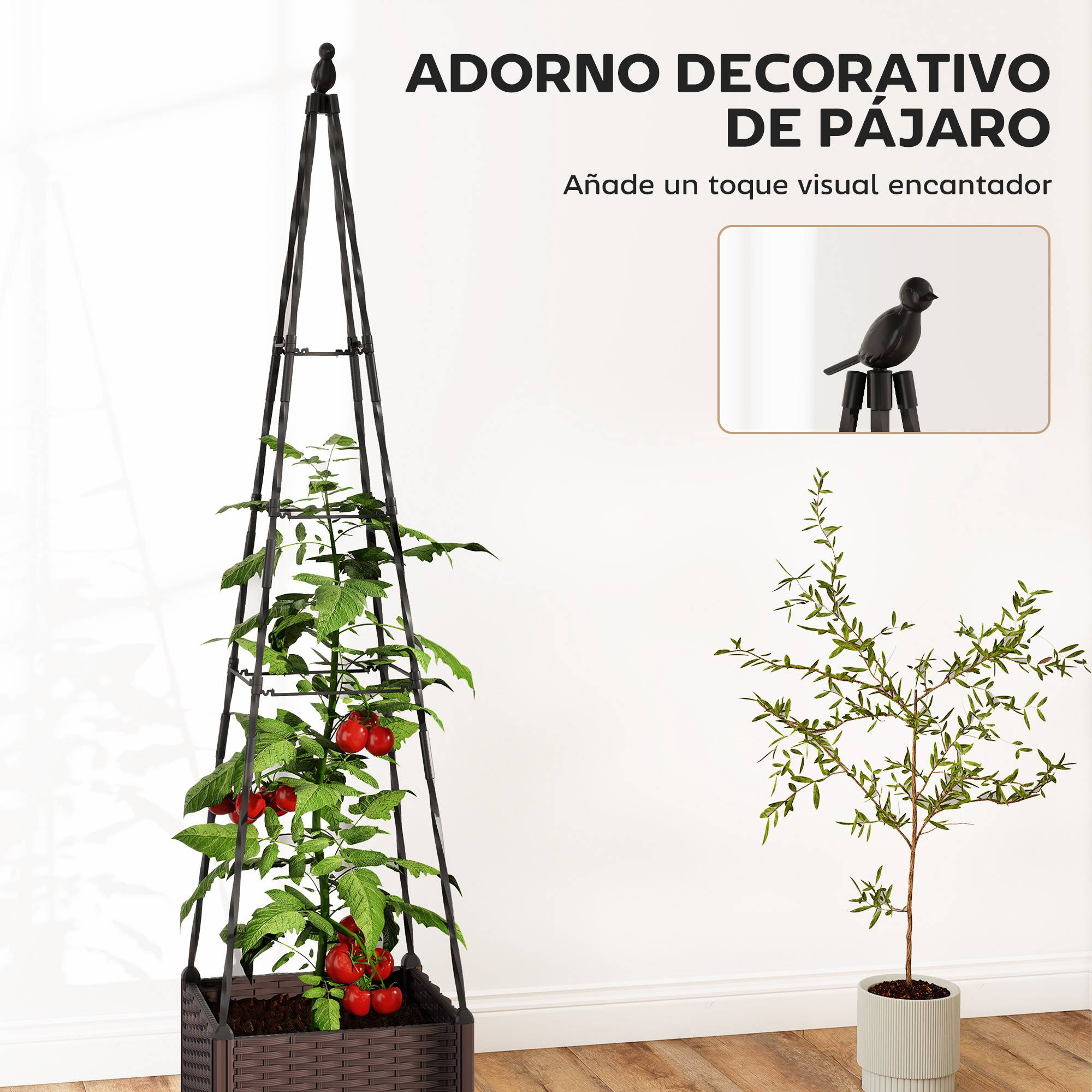 Jardinière avec treillis métallique pour plantes grimpantes, pot en PP avec trous de drainage et bouchons, 40 x 40 x 175 cm - Image 8