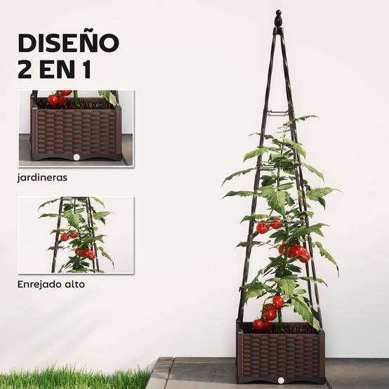 Jardinière avec treillis métallique pour plantes grimpantes, pot en PP avec trous de drainage et bouchons, 40 x 40 x 175 cm - Image 6