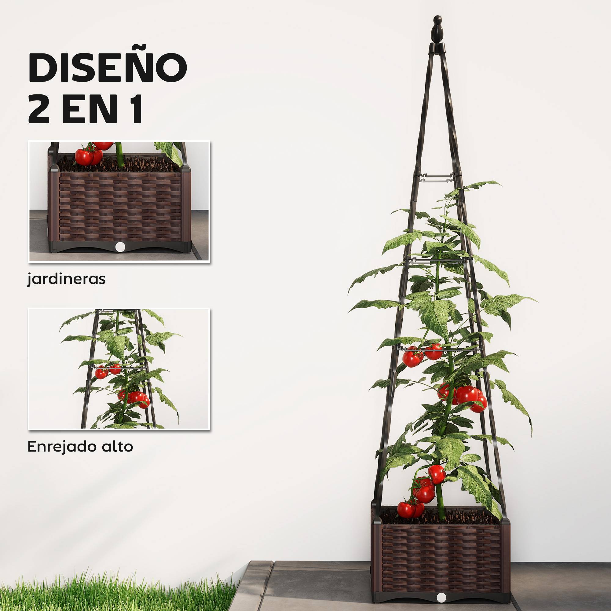 Jardinière avec treillis métallique pour plantes grimpantes, pot en PP avec trous de drainage et bouchons, 40 x 40 x 175 cm - Image 6