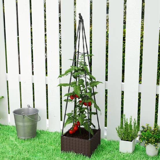 Jardinière avec treillis métallique pour plantes grimpantes, pot en PP avec trous de drainage et bouchons, 40 x 40 x 175 cm - Image 10