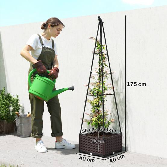 Jardinière avec treillis métallique pour plantes grimpantes, pot en PP avec trous de drainage et bouchons, 40 x 40 x 175 cm - Image 5