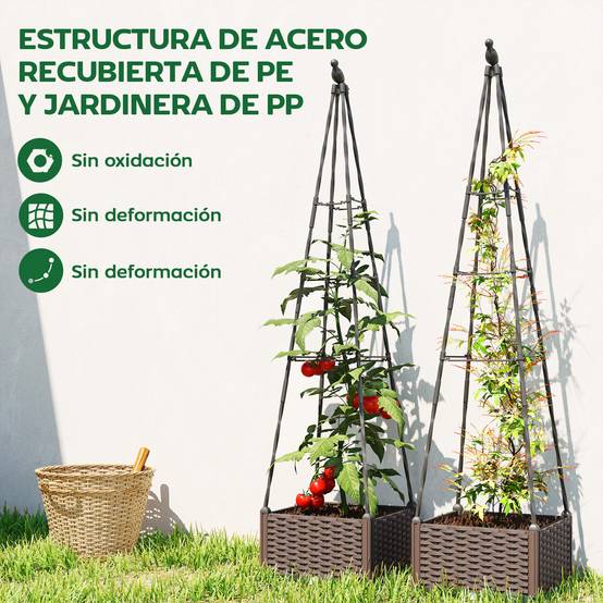 Jardinière avec treillis métallique pour plantes grimpantes, pot en PP avec trous de drainage et bouchons, 40 x 40 x 175 cm - Image 9