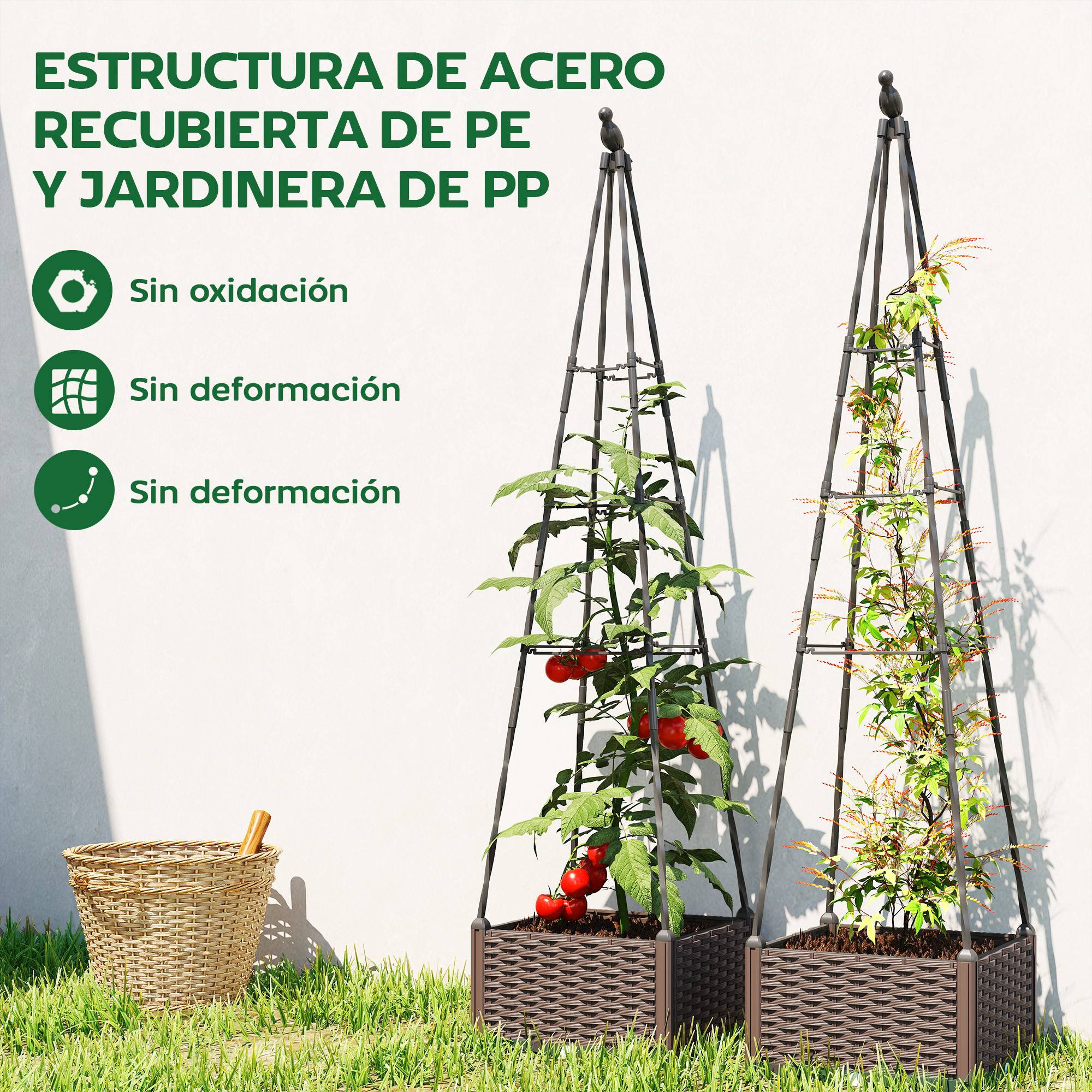 Jardinière avec treillis métallique pour plantes grimpantes, pot en PP avec trous de drainage et bouchons, 40 x 40 x 175 cm - Image 9