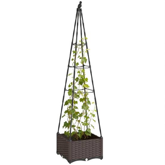 Jardinière avec treillis métallique pour plantes grimpantes, pot en PP avec trous de drainage et bouchons, 40 x 40 x 175 cm - Image 1
