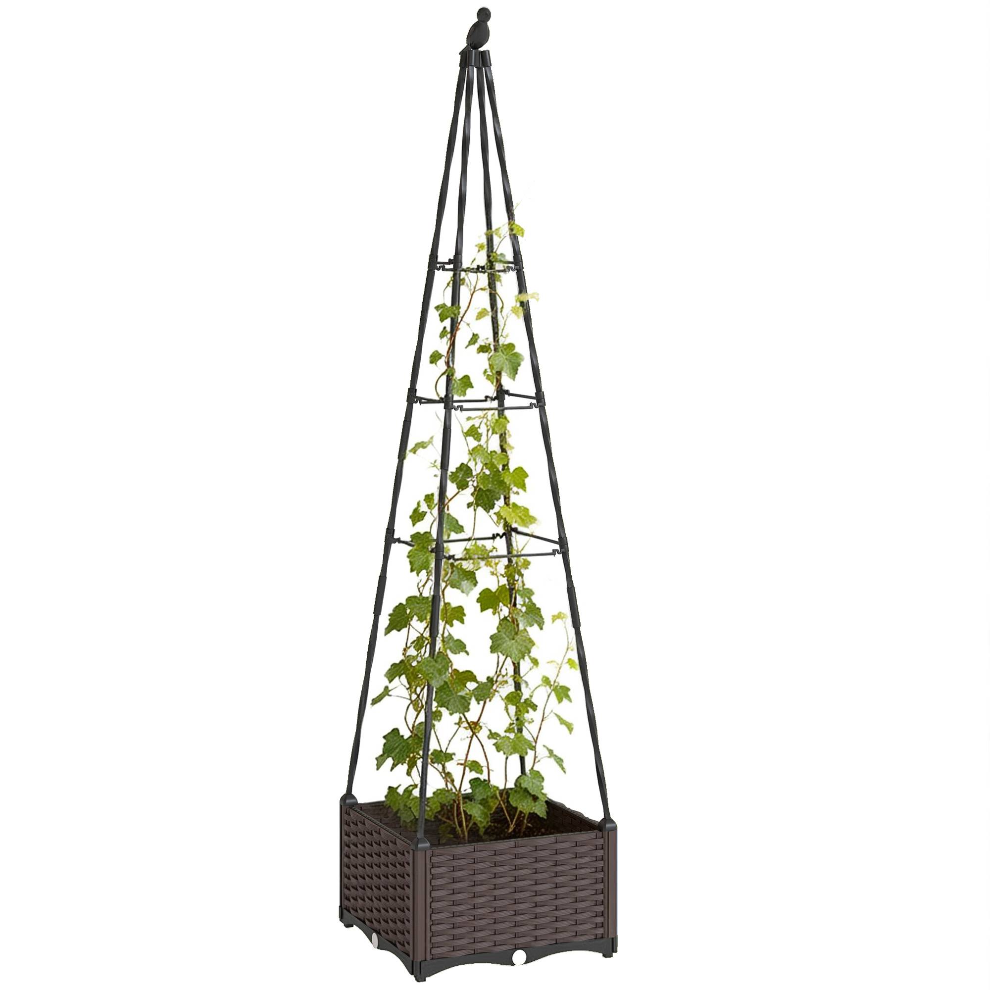 Jardinière avec treillis métallique pour plantes grimpantes, pot en PP avec trous de drainage et bouchons, 40 x 40 x 175 cm - Image 1
