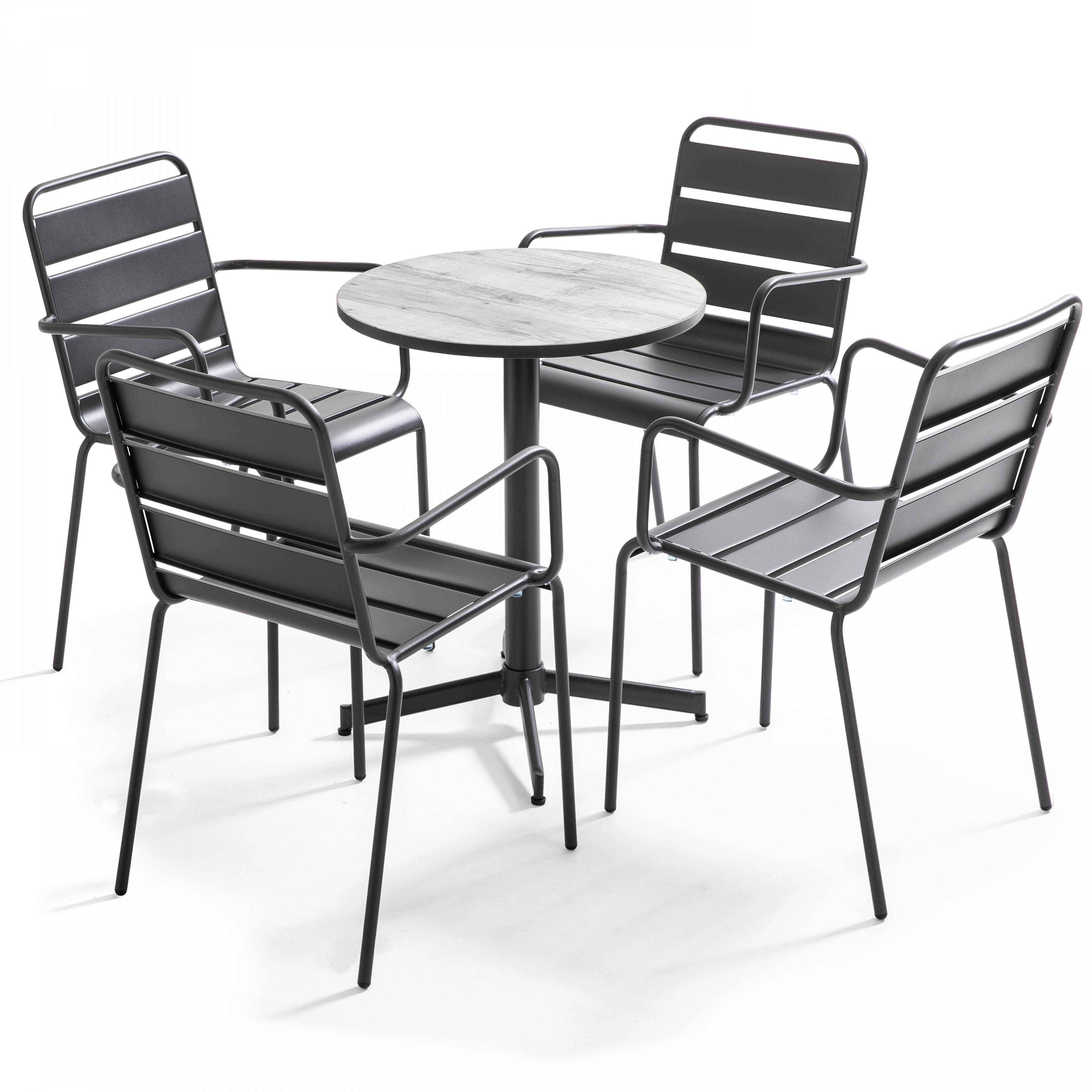 Oviala - Table bistrot ronde en acier et céramique effet bois gris Tivoli - Oviala - Image 5