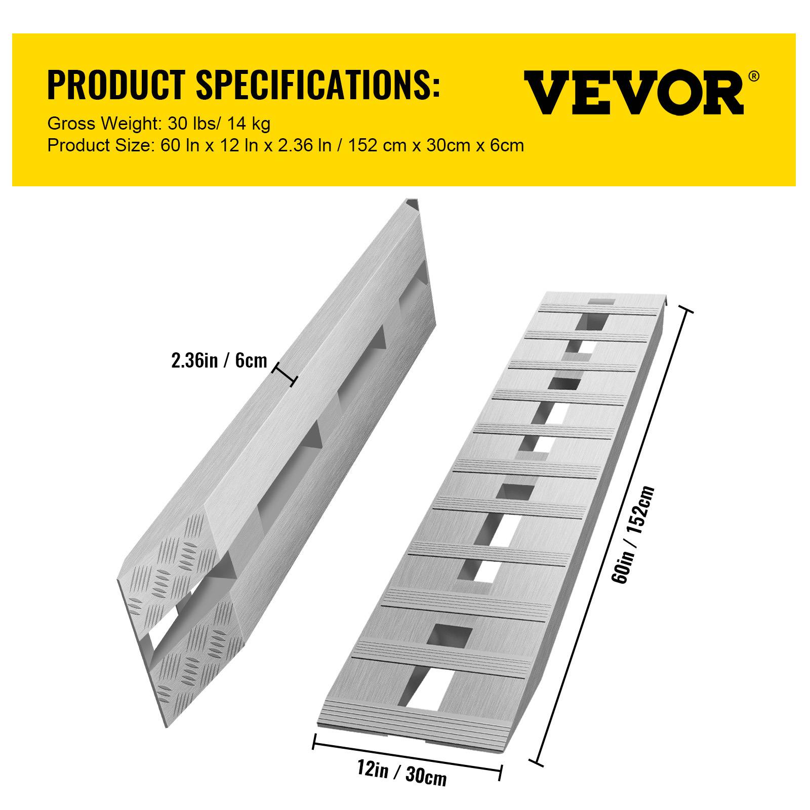 Vevor - VEVOR Rampes de chargement alu 2722kg (2PCs), 152x30.5cm, crochet queue de castor, pour moto, VTT, tracteur. - Image 7