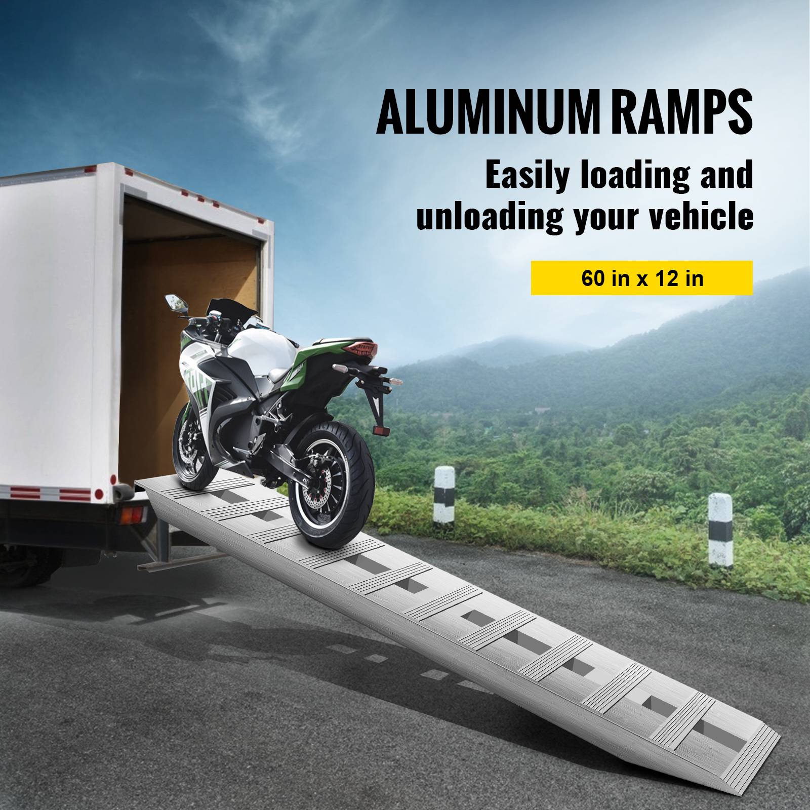Vevor - VEVOR Rampes de chargement alu 2722kg (2PCs), 152x30.5cm, crochet queue de castor, pour moto, VTT, tracteur. - Image 2