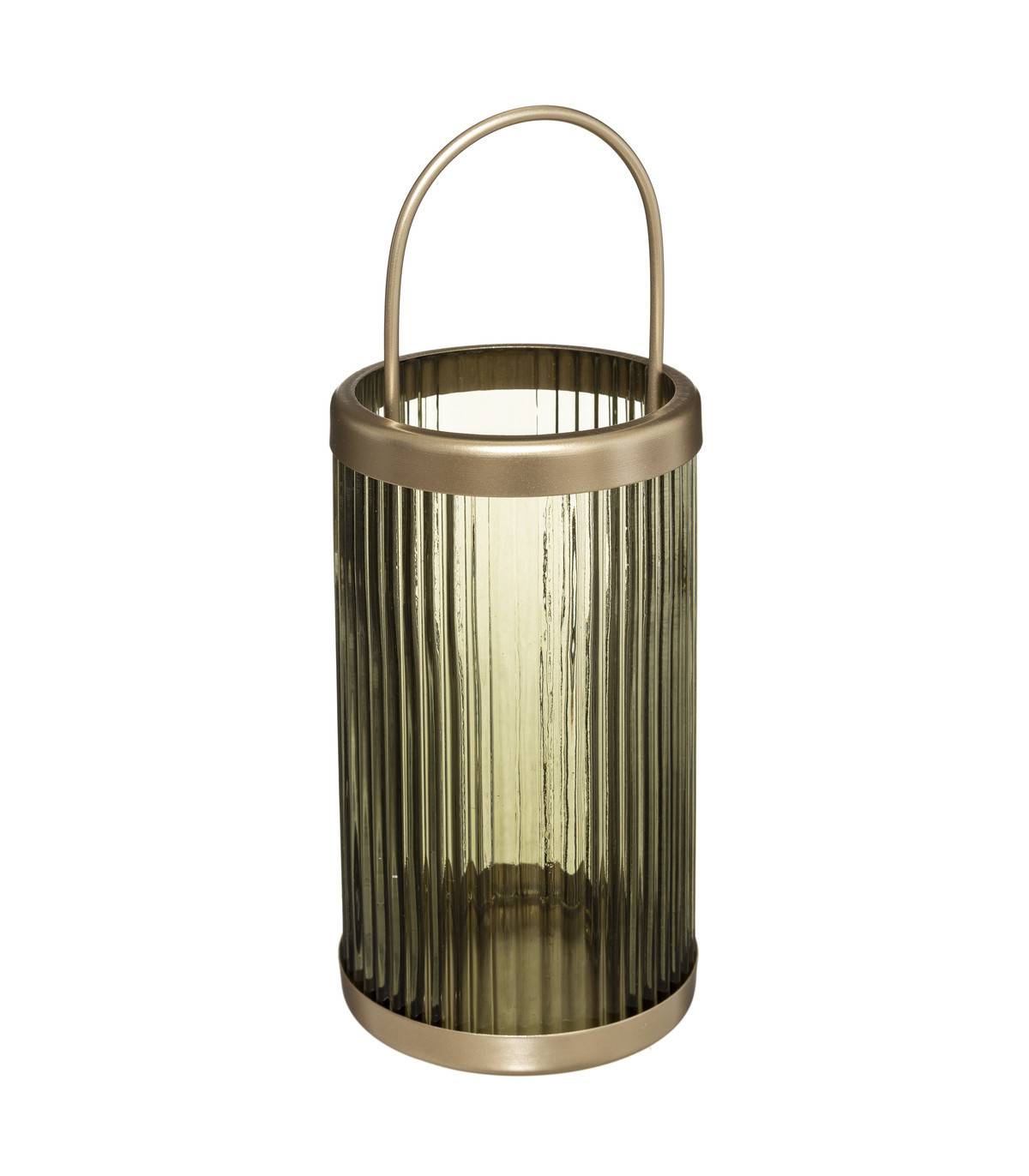 Lanterne en Verre strié et Métal doré H 30 cm