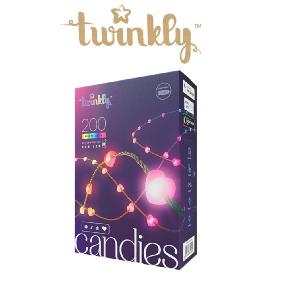 Guirlande coeur connectée IP20 12m 200 LEDS RGB fil vert TWINKLY CANDIES - Image 2
