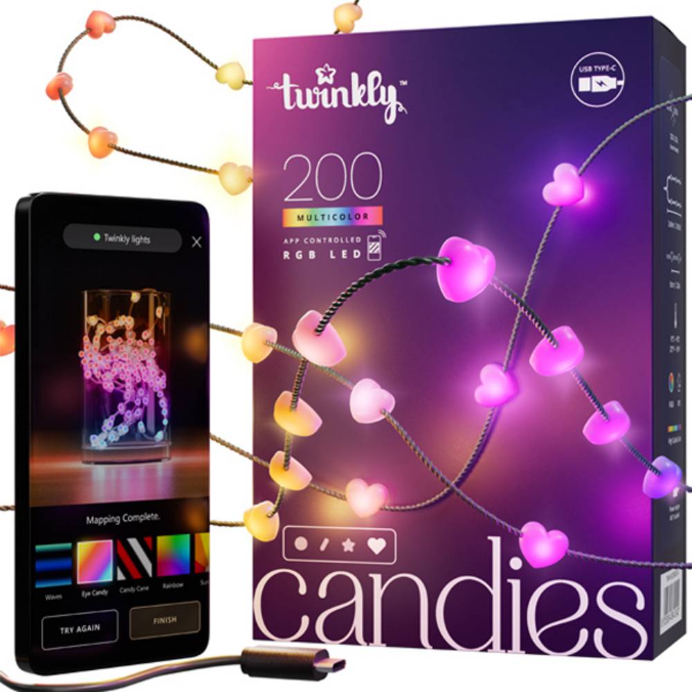Guirlande coeur connectée IP20 12m 200 LEDS RGB fil vert TWINKLY CANDIES - Image 3