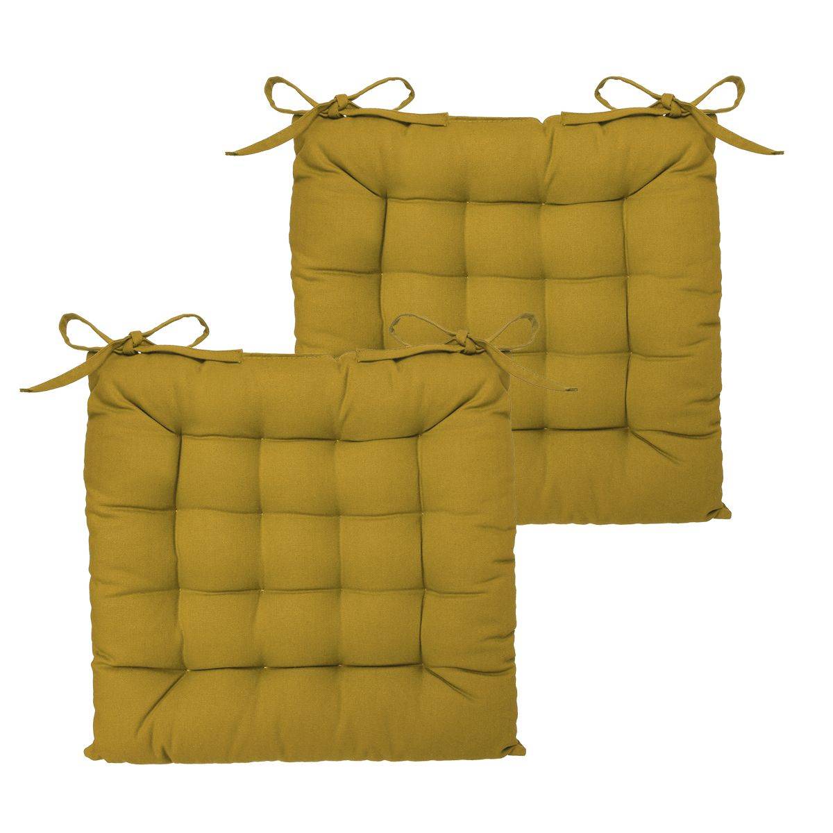 Lot de 2 Galettes de chaise en Coton Jaune Ocre 38 x 38 cm - Image 1