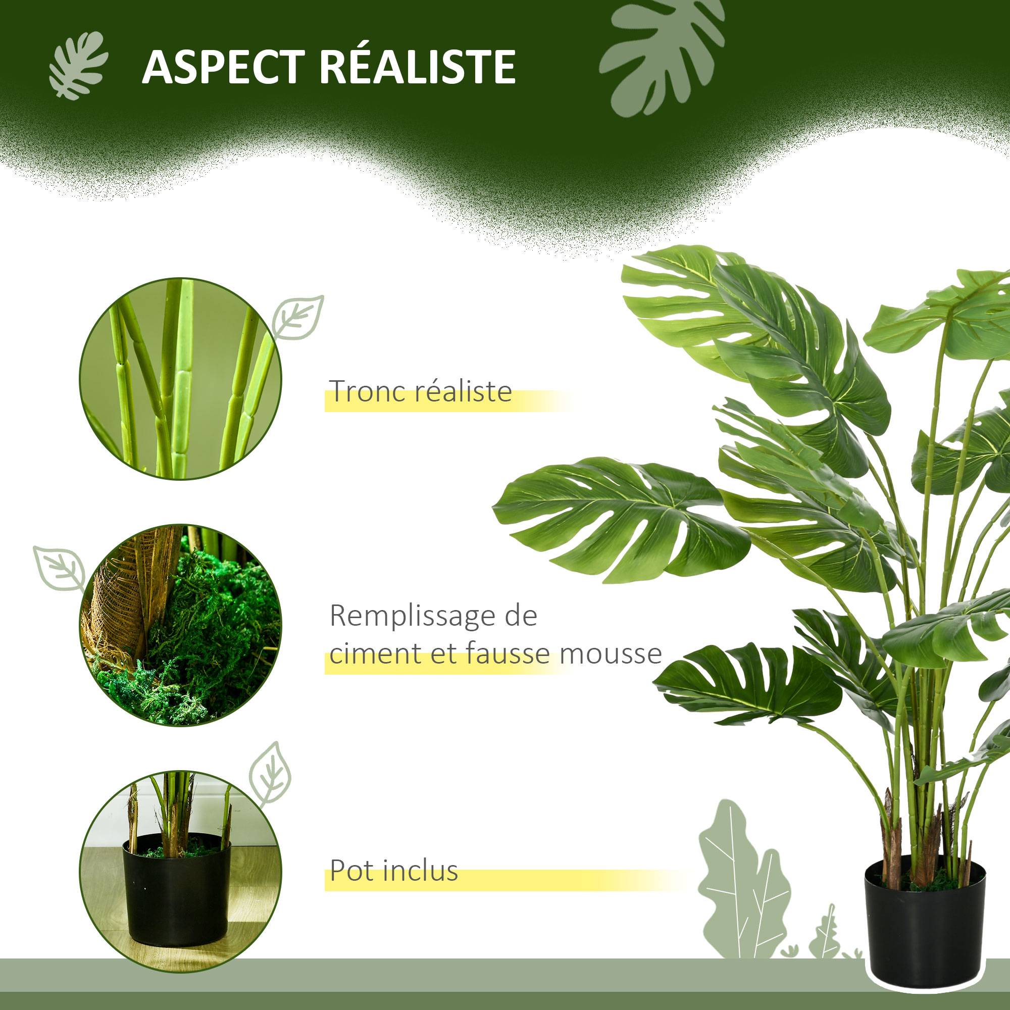 Monstera artificiel plastique intérieur design contemporain 120 cm vert - ComfortXL Outdoor Living - Image 7